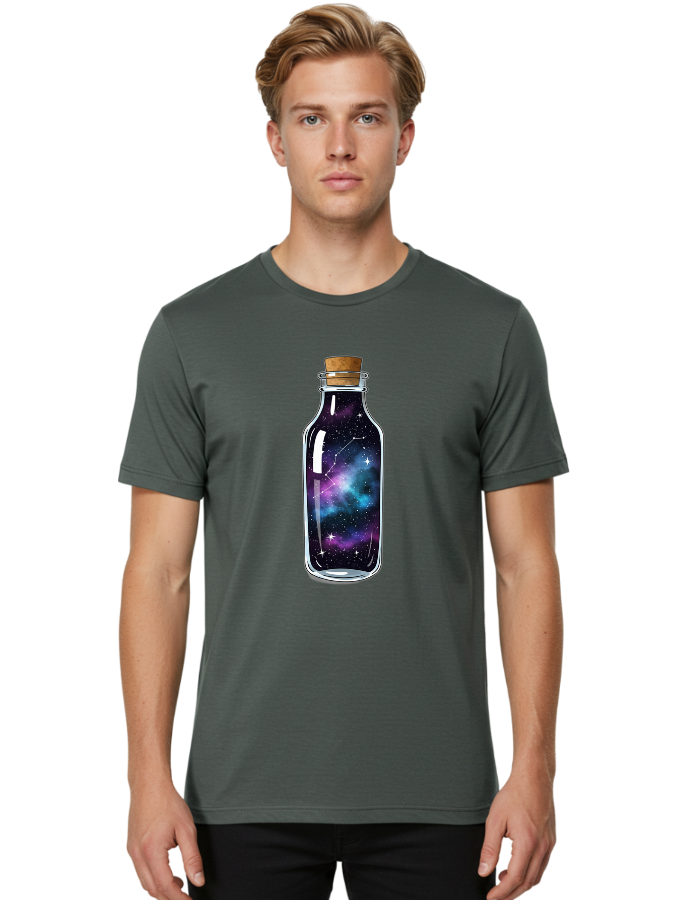 Galaxy-In-Bottle-15 Men'S Graphic Tee, 100% Cotton, Comfortable Casual Summer Wear, Machine Washable, Vintage Camera, Old Camera, Antique Camera, Black Camera, Classic Photography, Photography Equipment, Nostalgic Device, Film Camera, Baj026