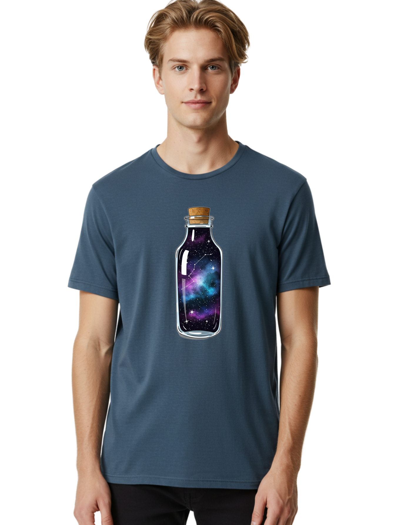 Galaxy-In-Bottle-15 Men'S Graphic Tee, 100% Cotton, Comfortable Casual Summer Wear, Machine Washable, Vintage Camera, Old Camera, Antique Camera, Black Camera, Classic Photography, Photography Equipment, Nostalgic Device, Film Camera, Baj026