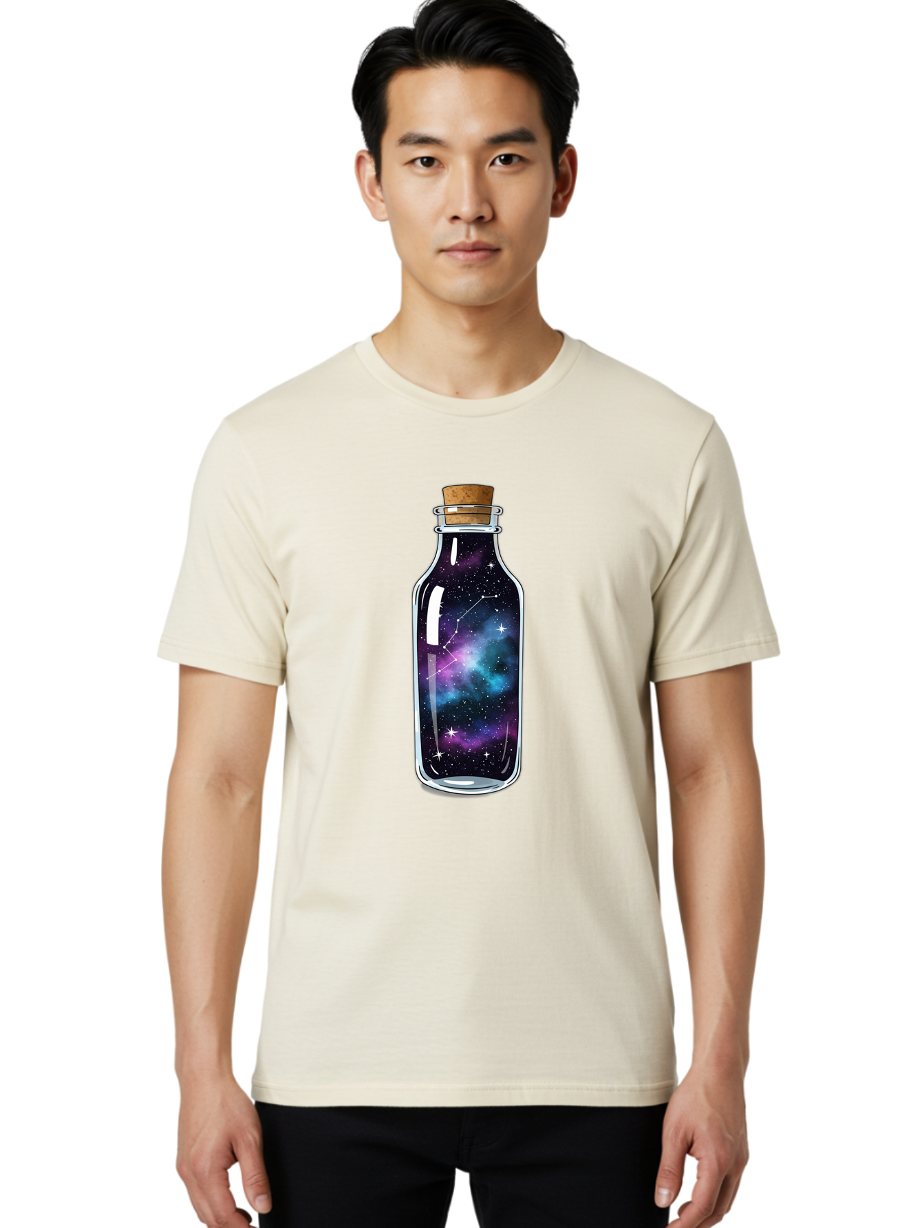 Galaxy-In-Bottle-15 Men'S Graphic Tee, 100% Cotton, Comfortable Casual Summer Wear, Machine Washable, Vintage Camera, Old Camera, Antique Camera, Black Camera, Classic Photography, Photography Equipment, Nostalgic Device, Film Camera, Baj026