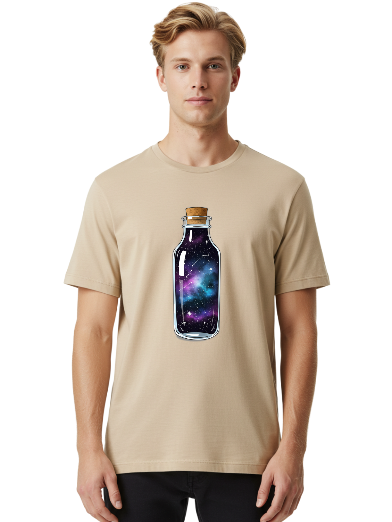 Galaxy-In-Bottle-15 Men'S Graphic Tee, 100% Cotton, Comfortable Casual Summer Wear, Machine Washable, Vintage Camera, Old Camera, Antique Camera, Black Camera, Classic Photography, Photography Equipment, Nostalgic Device, Film Camera, Baj026