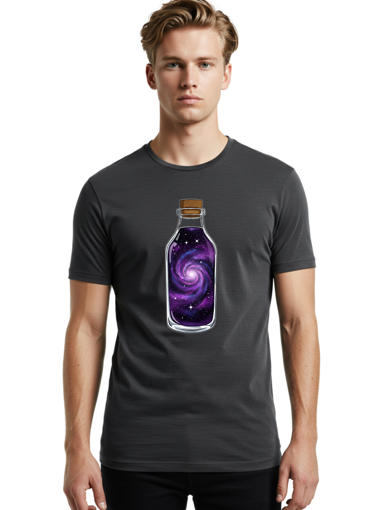 Galaxy-In-Bottle-16 Men'S Graphic Tee, 100% Cotton, Comfortable Casual Summer Wear, Machine Washable, Vintage Camera, Old Camera, Antique Camera, Black Camera, Classic Photography, Photography Equipment, Nostalgic Device, Film Camera, Baj027