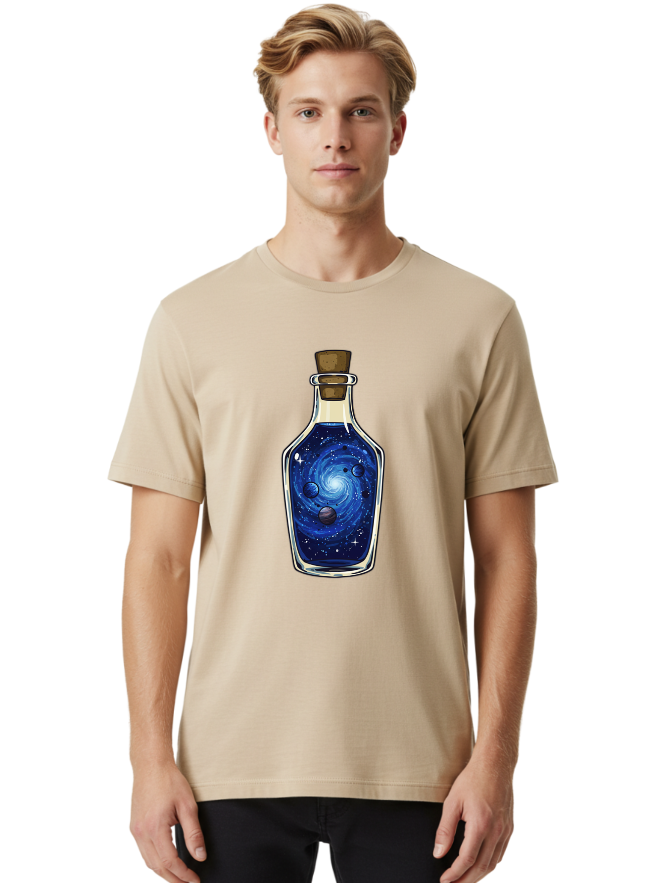 Galaxy-In-Bottle-18 Men'S Graphic Tee, 100% Cotton, Comfortable Casual Summer Wear, Machine Washable, Vintage Camera, Old Camera, Antique Camera, Black Camera, Classic Photography, Photography Equipment, Nostalgic Device, Film Camera, Baj029