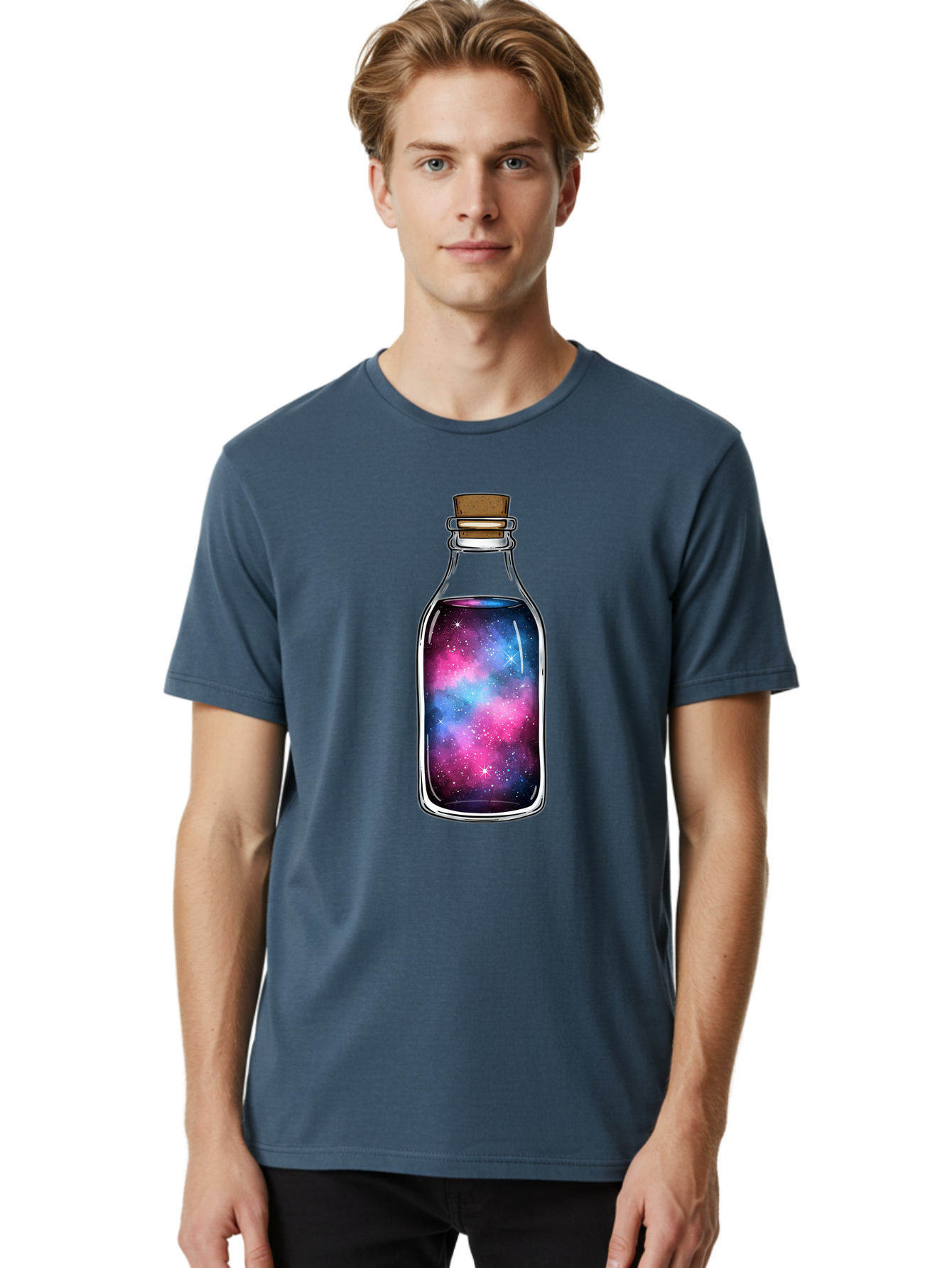 Galaxy-In-Bottle-2 Men'S Graphic Tee, 100% Cotton, Comfortable Casual Summer Wear, Machine Washable, Vintage Camera, Old Camera, Antique Camera, Black Camera, Classic Photography, Photography Equipment, Nostalgic Device, Film Camera, Baj031