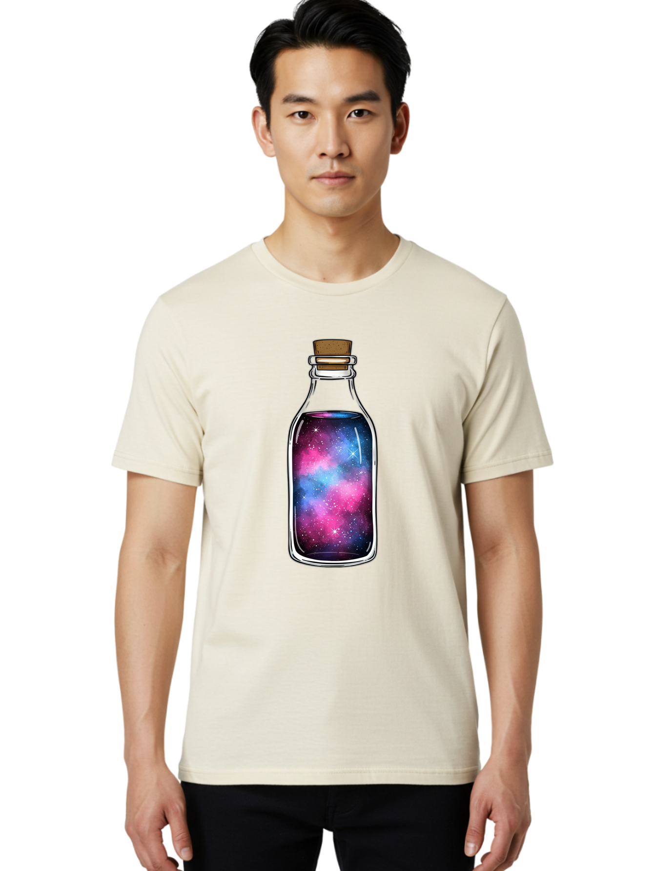 Galaxy-In-Bottle-2 Men'S Graphic Tee, 100% Cotton, Comfortable Casual Summer Wear, Machine Washable, Vintage Camera, Old Camera, Antique Camera, Black Camera, Classic Photography, Photography Equipment, Nostalgic Device, Film Camera, Baj031