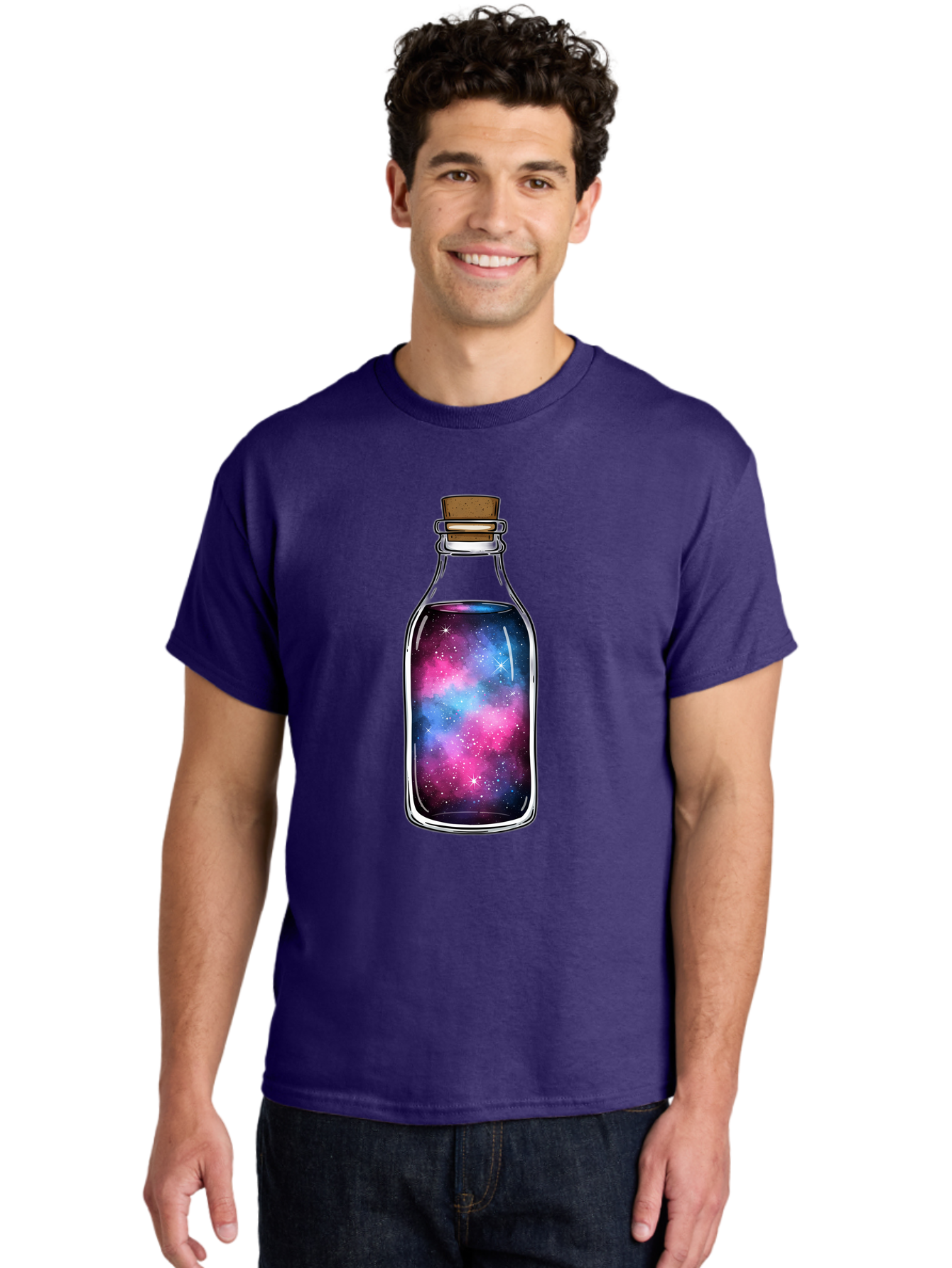 Galaxy-In-Bottle-2 Men'S Graphic Tee, 100% Cotton, Comfortable Casual Summer Wear, Machine Washable, Vintage Camera, Old Camera, Antique Camera, Black Camera, Classic Photography, Photography Equipment, Nostalgic Device, Film Camera, Baj031