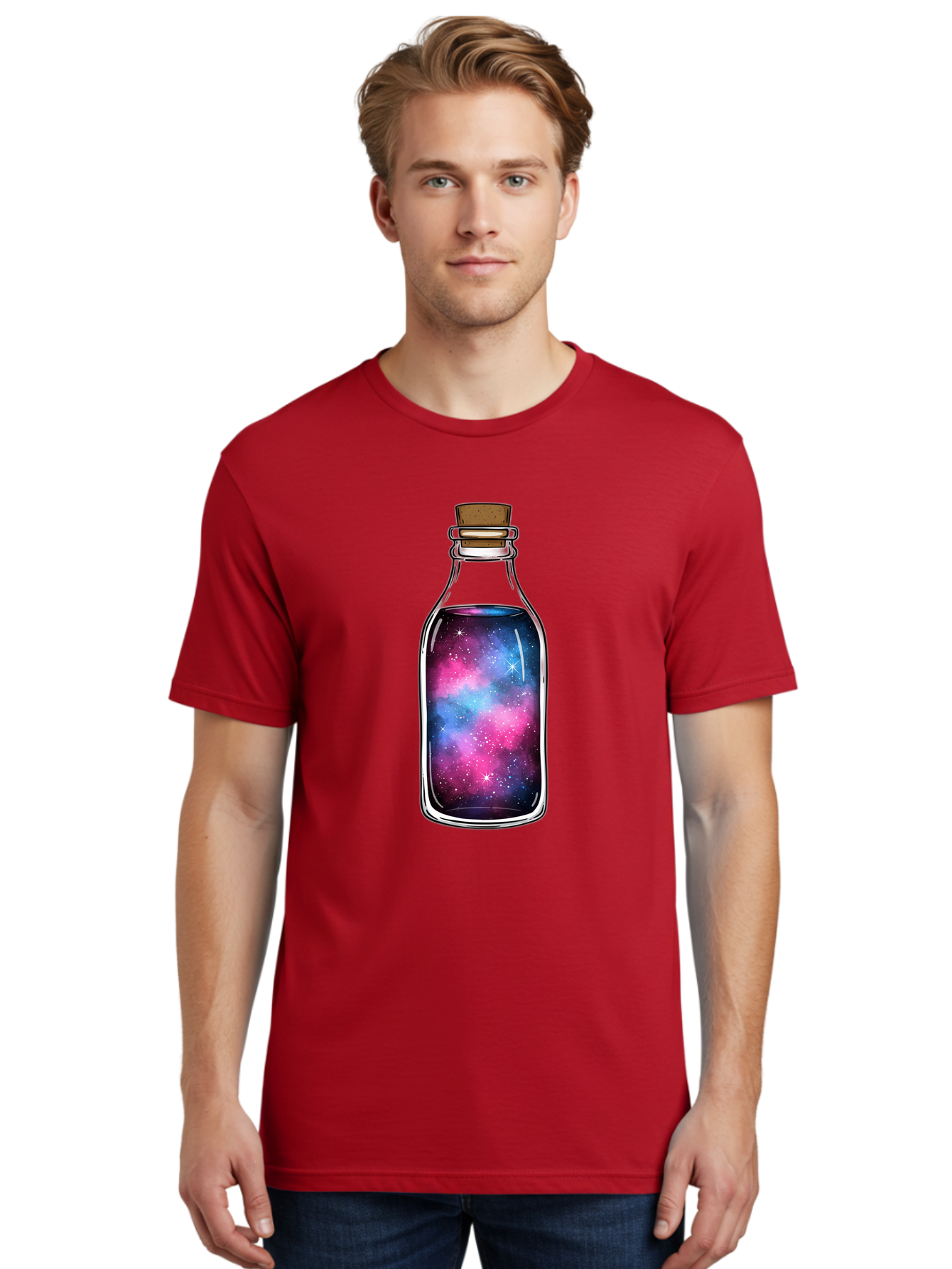 Galaxy-In-Bottle-2 Men'S Graphic Tee, 100% Cotton, Comfortable Casual Summer Wear, Machine Washable, Vintage Camera, Old Camera, Antique Camera, Black Camera, Classic Photography, Photography Equipment, Nostalgic Device, Film Camera, Baj031