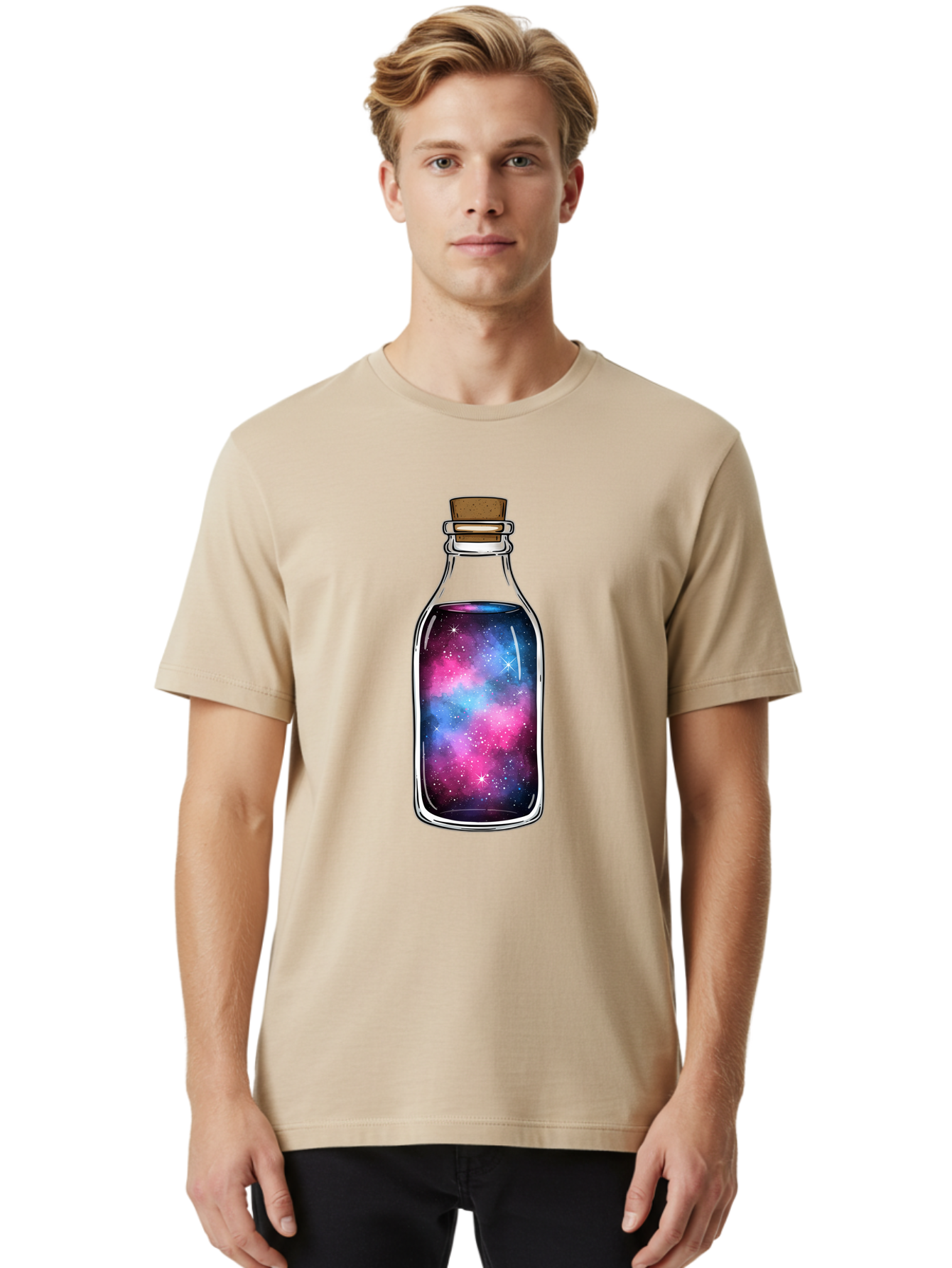 Galaxy-In-Bottle-2 Men'S Graphic Tee, 100% Cotton, Comfortable Casual Summer Wear, Machine Washable, Vintage Camera, Old Camera, Antique Camera, Black Camera, Classic Photography, Photography Equipment, Nostalgic Device, Film Camera, Baj031