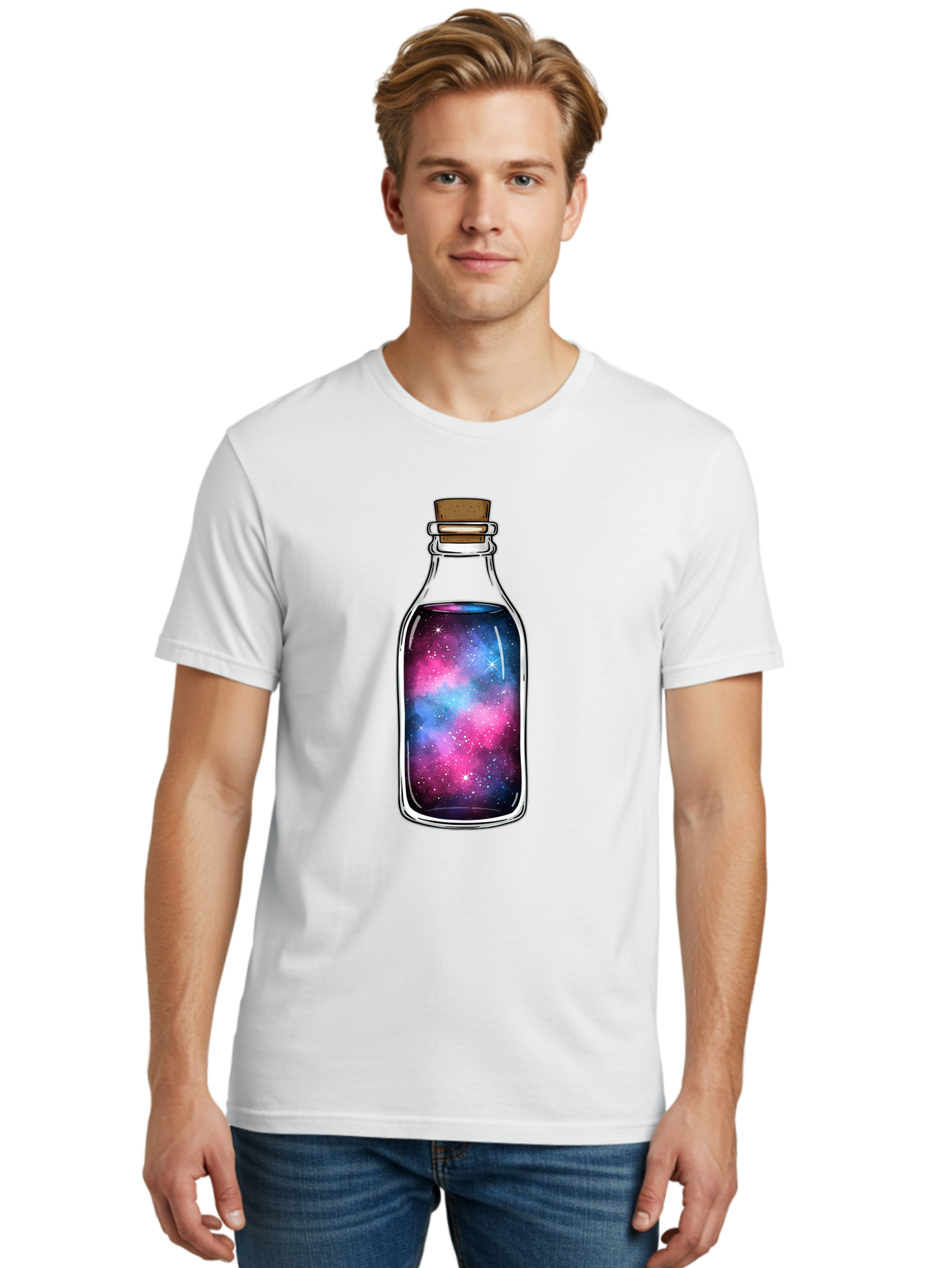 Galaxy-In-Bottle-2 Men'S Graphic Tee, 100% Cotton, Comfortable Casual Summer Wear, Machine Washable, Vintage Camera, Old Camera, Antique Camera, Black Camera, Classic Photography, Photography Equipment, Nostalgic Device, Film Camera, Baj031