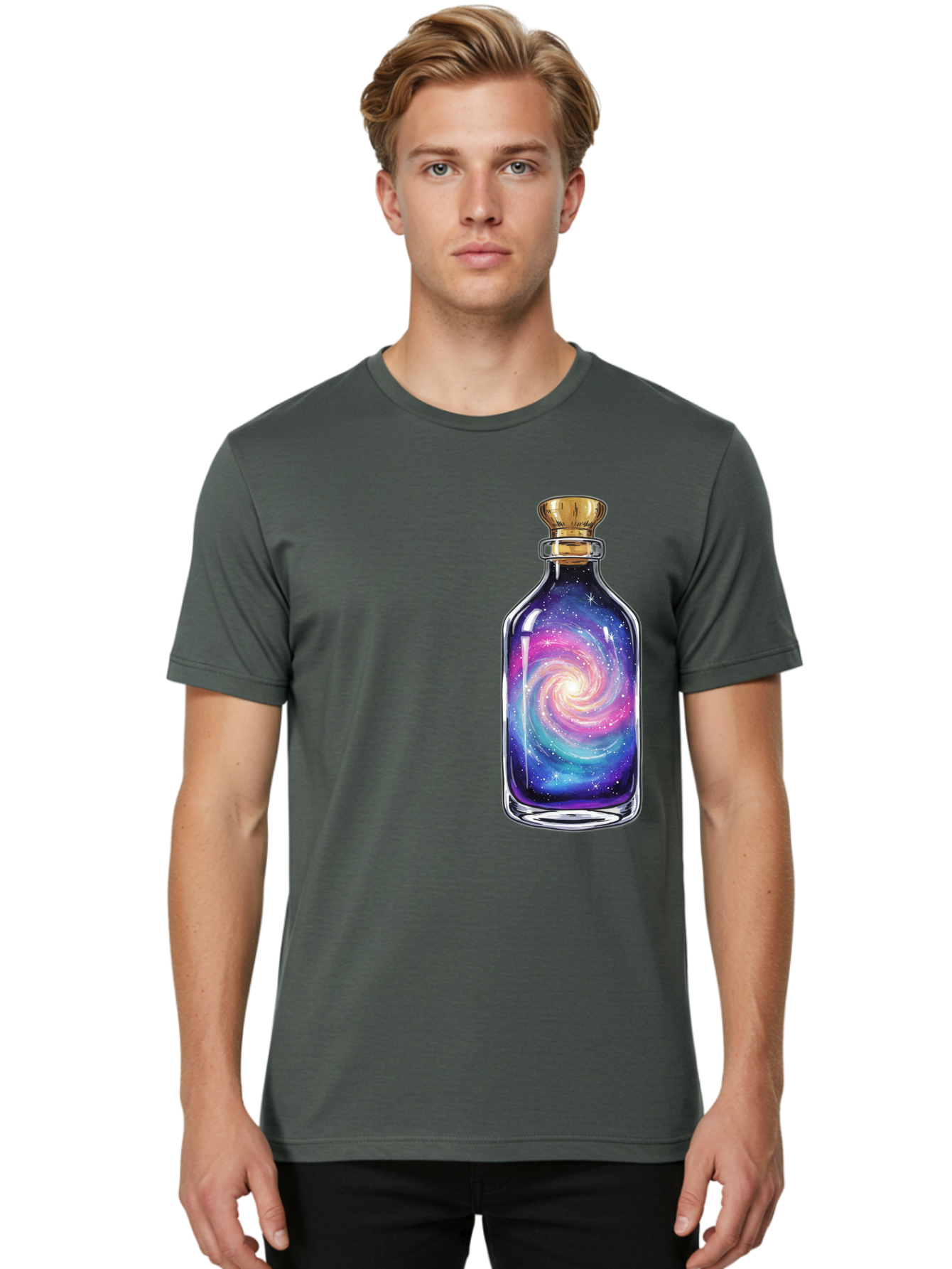 Galaxy-In-Bottle-21 Men'S Graphic Tee, 100% Cotton, Comfortable Casual Summer Wear, Machine Washable, Vintage Camera, Old Camera, Antique Camera, Black Camera, Classic Photography, Photography Equipment, Nostalgic Device, Film Camera, Baj033