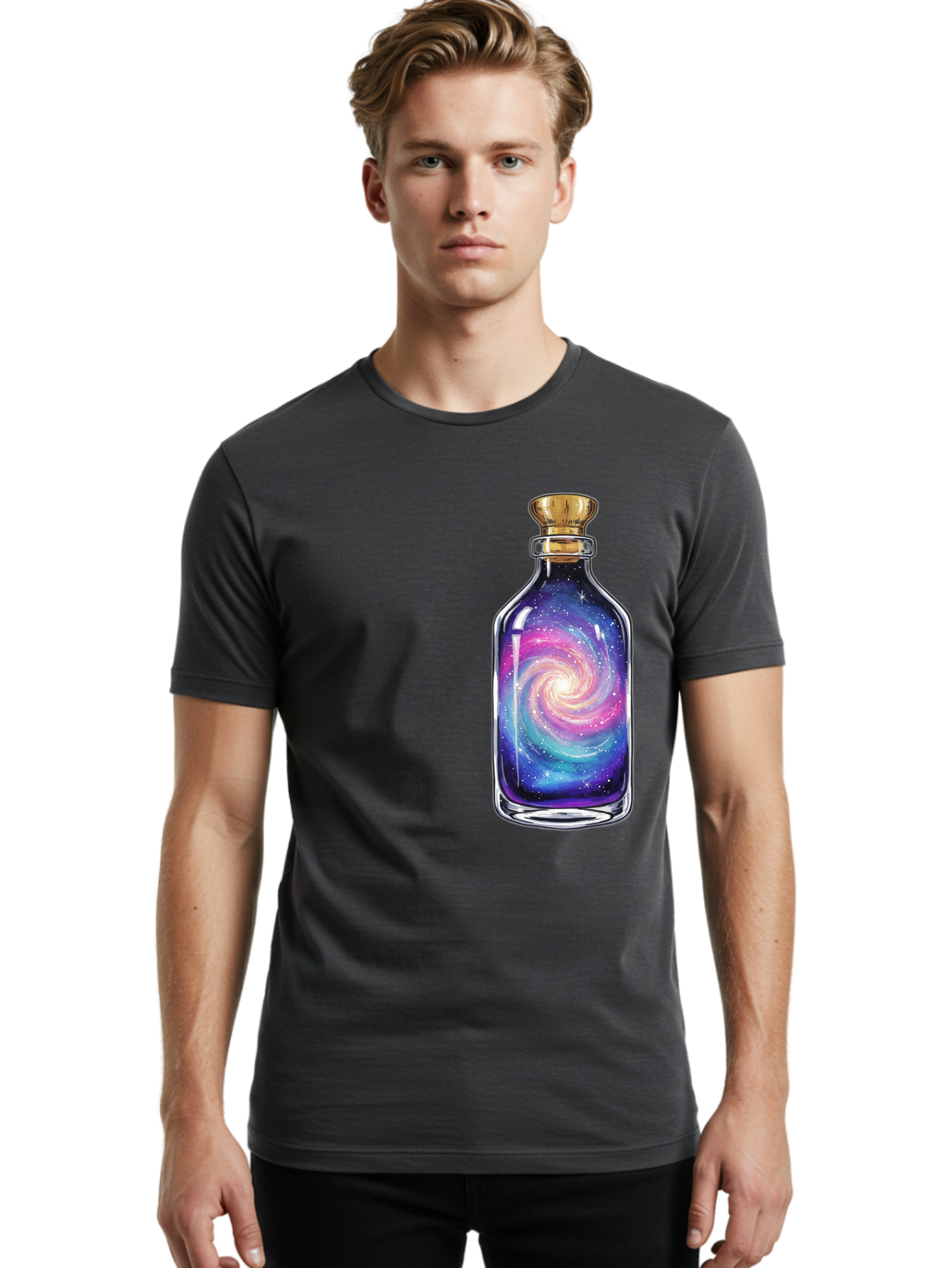 Galaxy-In-Bottle-21 Men'S Graphic Tee, 100% Cotton, Comfortable Casual Summer Wear, Machine Washable, Vintage Camera, Old Camera, Antique Camera, Black Camera, Classic Photography, Photography Equipment, Nostalgic Device, Film Camera, Baj033