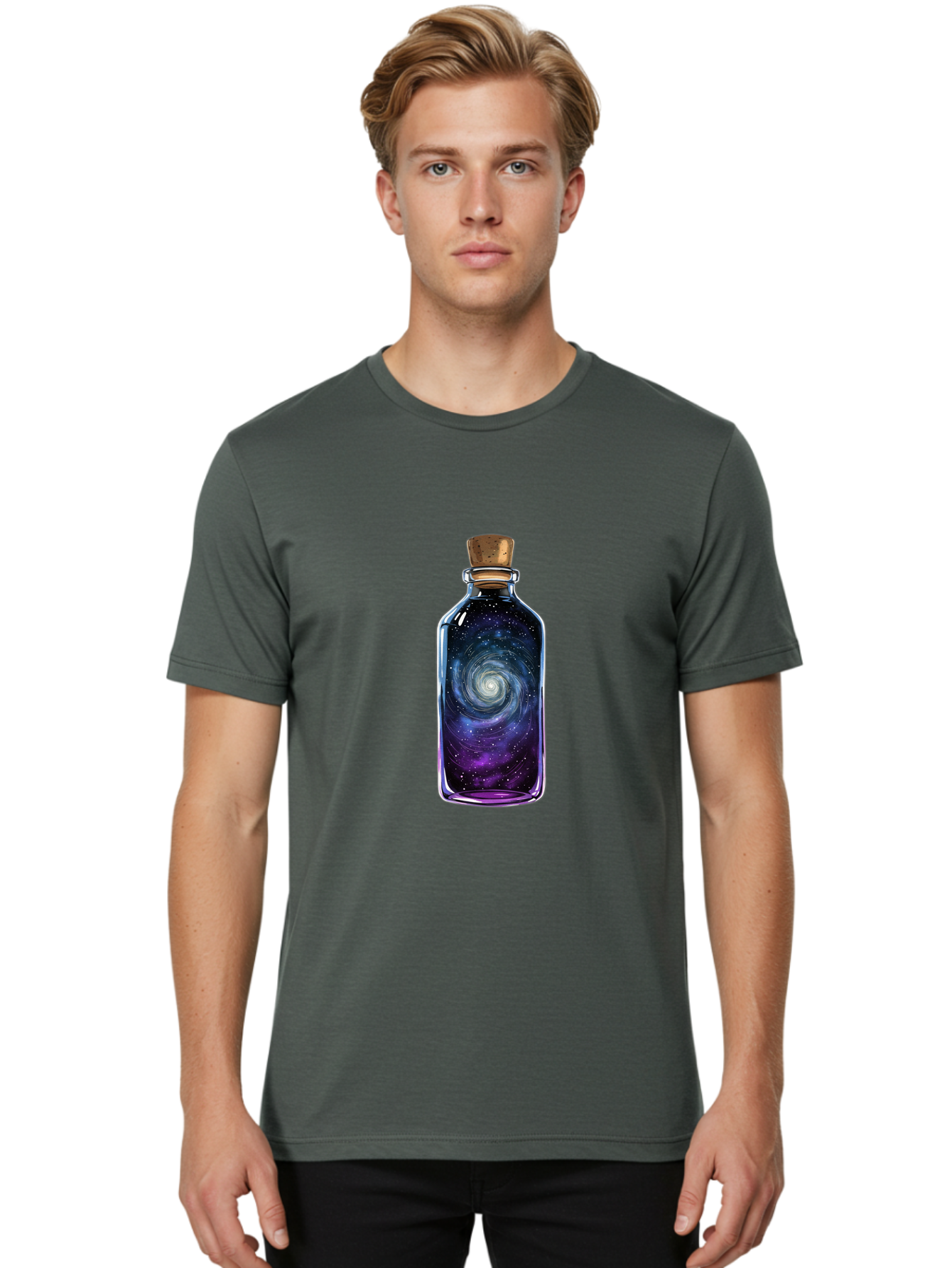 Galaxy-In-Bottle-3 Men'S Graphic Tee, 100% Cotton, Comfortable Casual Summer Wear, Machine Washable, Vintage Camera, Old Camera, Antique Camera, Black Camera, Classic Photography, Photography Equipment, Nostalgic Device, Film Camera, Baj041