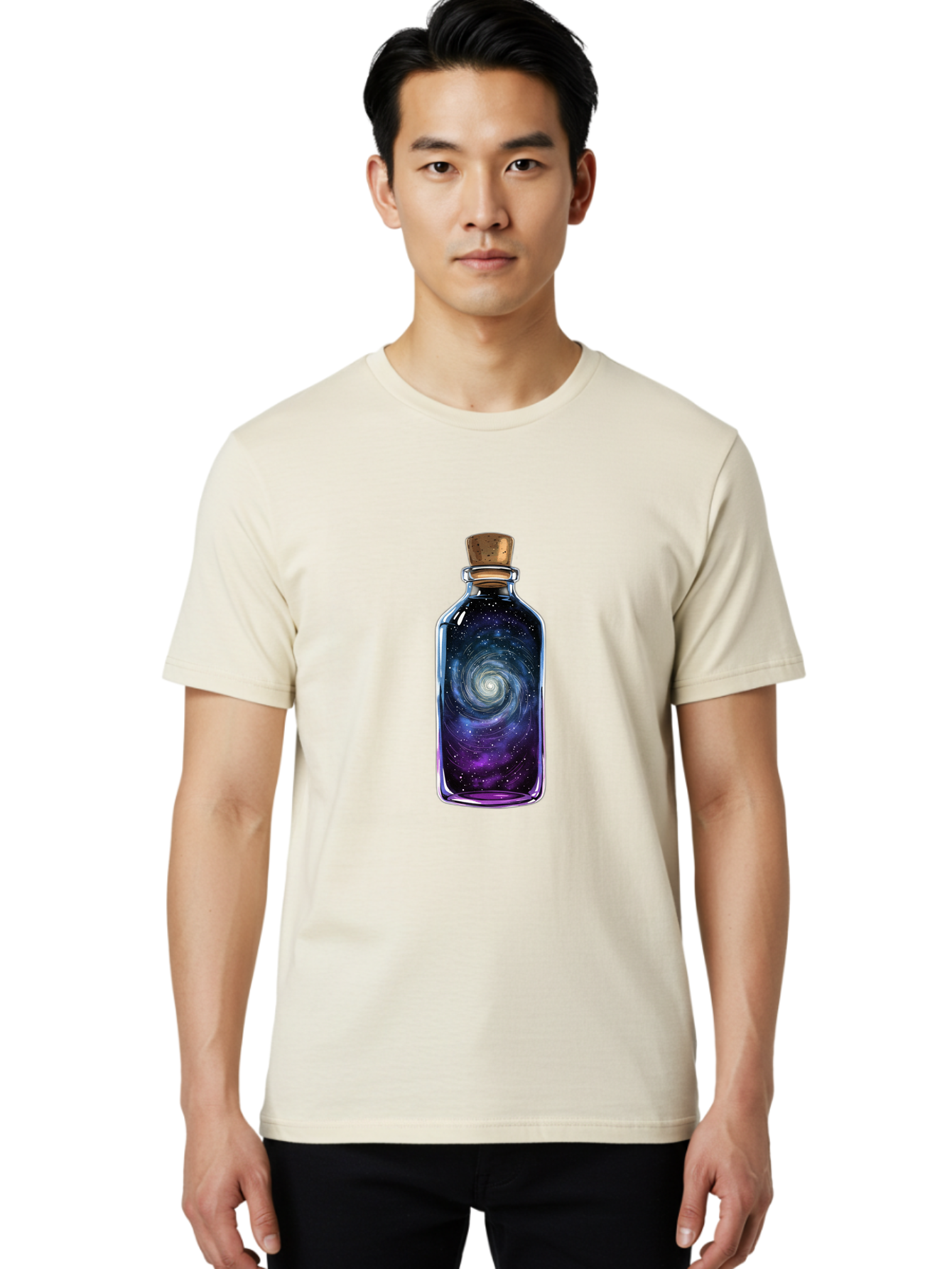 Galaxy-In-Bottle-3 Men'S Graphic Tee, 100% Cotton, Comfortable Casual Summer Wear, Machine Washable, Vintage Camera, Old Camera, Antique Camera, Black Camera, Classic Photography, Photography Equipment, Nostalgic Device, Film Camera, Baj041