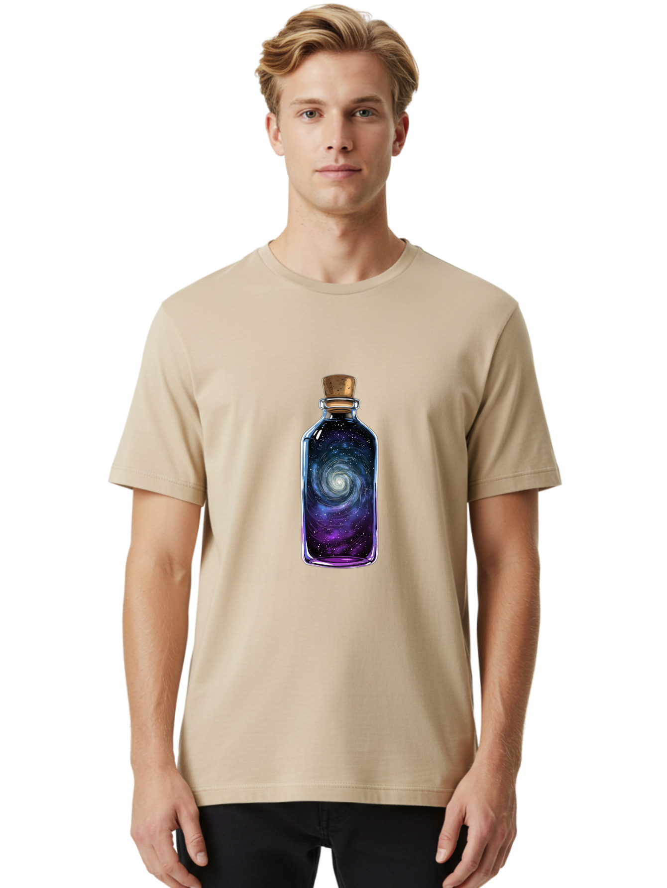 Galaxy-In-Bottle-3 Men'S Graphic Tee, 100% Cotton, Comfortable Casual Summer Wear, Machine Washable, Vintage Camera, Old Camera, Antique Camera, Black Camera, Classic Photography, Photography Equipment, Nostalgic Device, Film Camera, Baj041