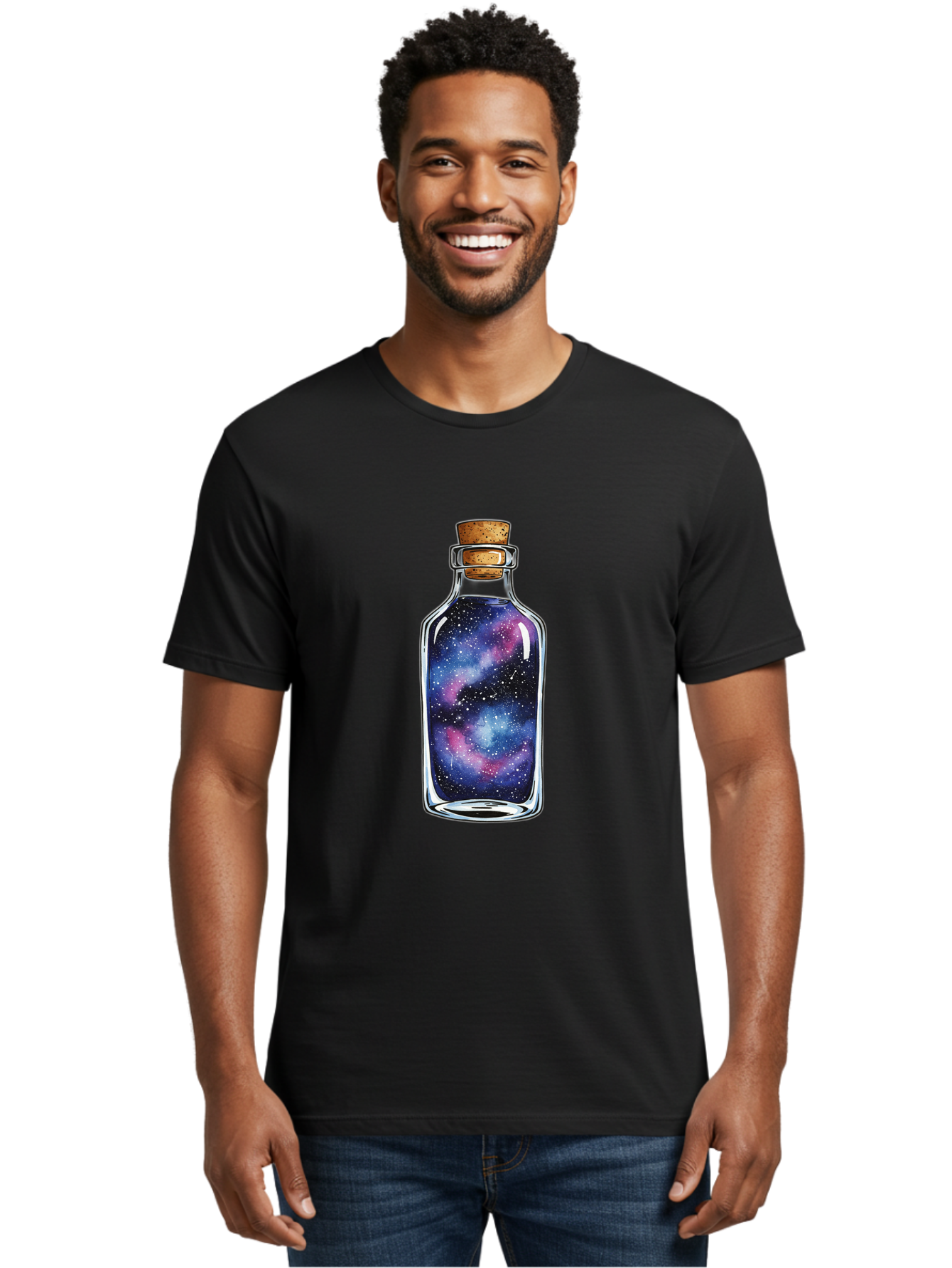 Galaxy-In-Bottle-4 Men'S Graphic Tee, 100% Cotton, Comfortable Casual Summer Wear, Machine Washable, Vintage Camera, Old Camera, Antique Camera, Black Camera, Classic Photography, Photography Equipment, Nostalgic Device, Film Camera, Baj042