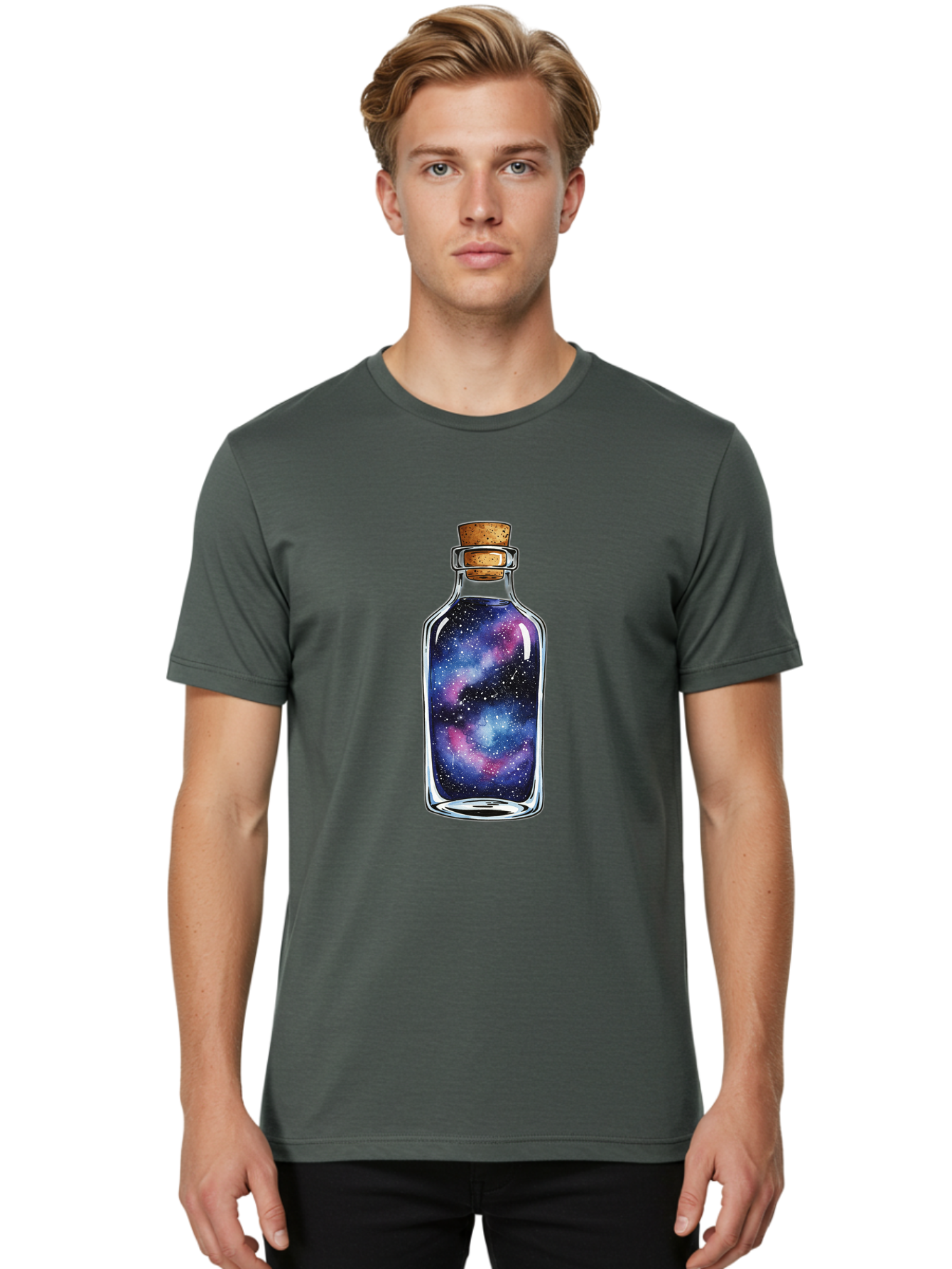 Galaxy-In-Bottle-4 Men'S Graphic Tee, 100% Cotton, Comfortable Casual Summer Wear, Machine Washable, Vintage Camera, Old Camera, Antique Camera, Black Camera, Classic Photography, Photography Equipment, Nostalgic Device, Film Camera, Baj042