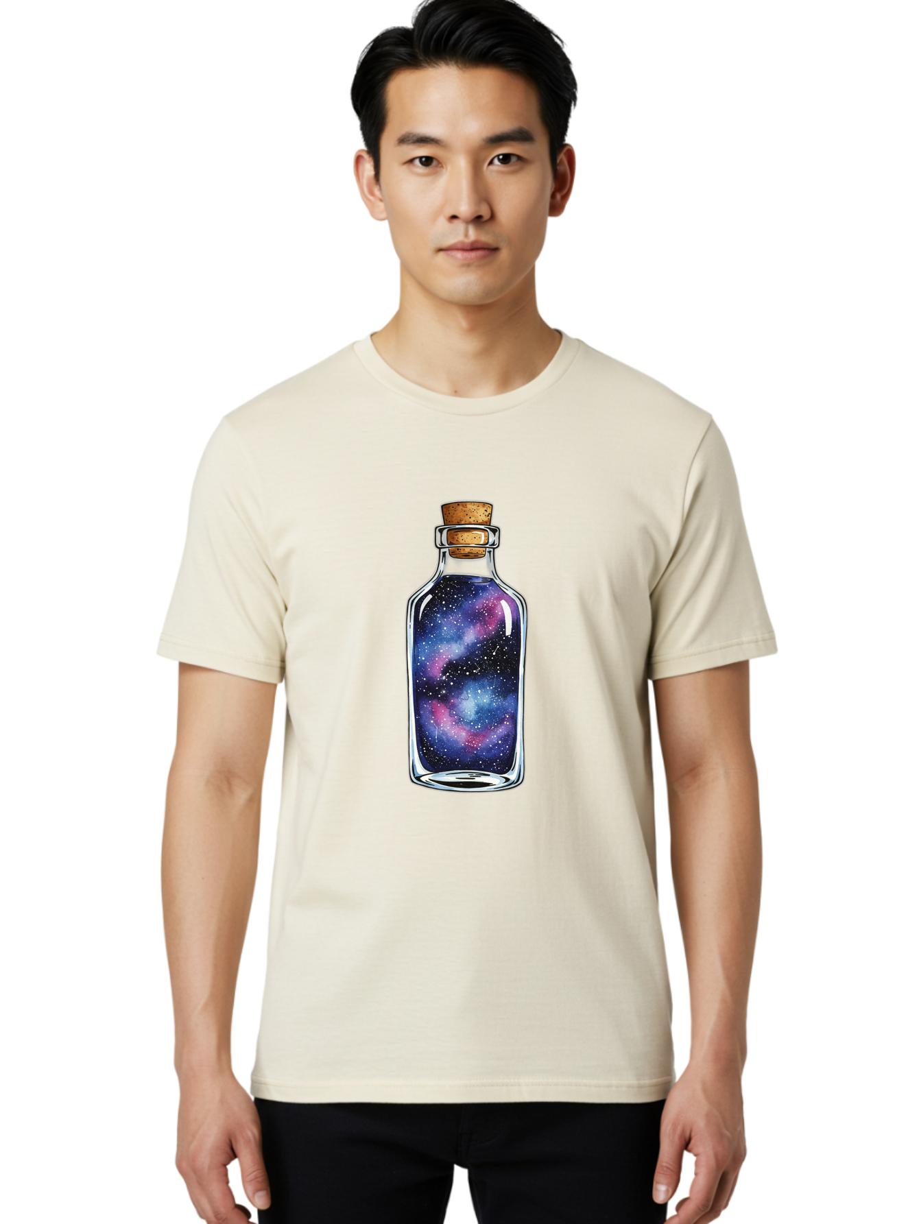Galaxy-In-Bottle-4 Men'S Graphic Tee, 100% Cotton, Comfortable Casual Summer Wear, Machine Washable, Vintage Camera, Old Camera, Antique Camera, Black Camera, Classic Photography, Photography Equipment, Nostalgic Device, Film Camera, Baj042