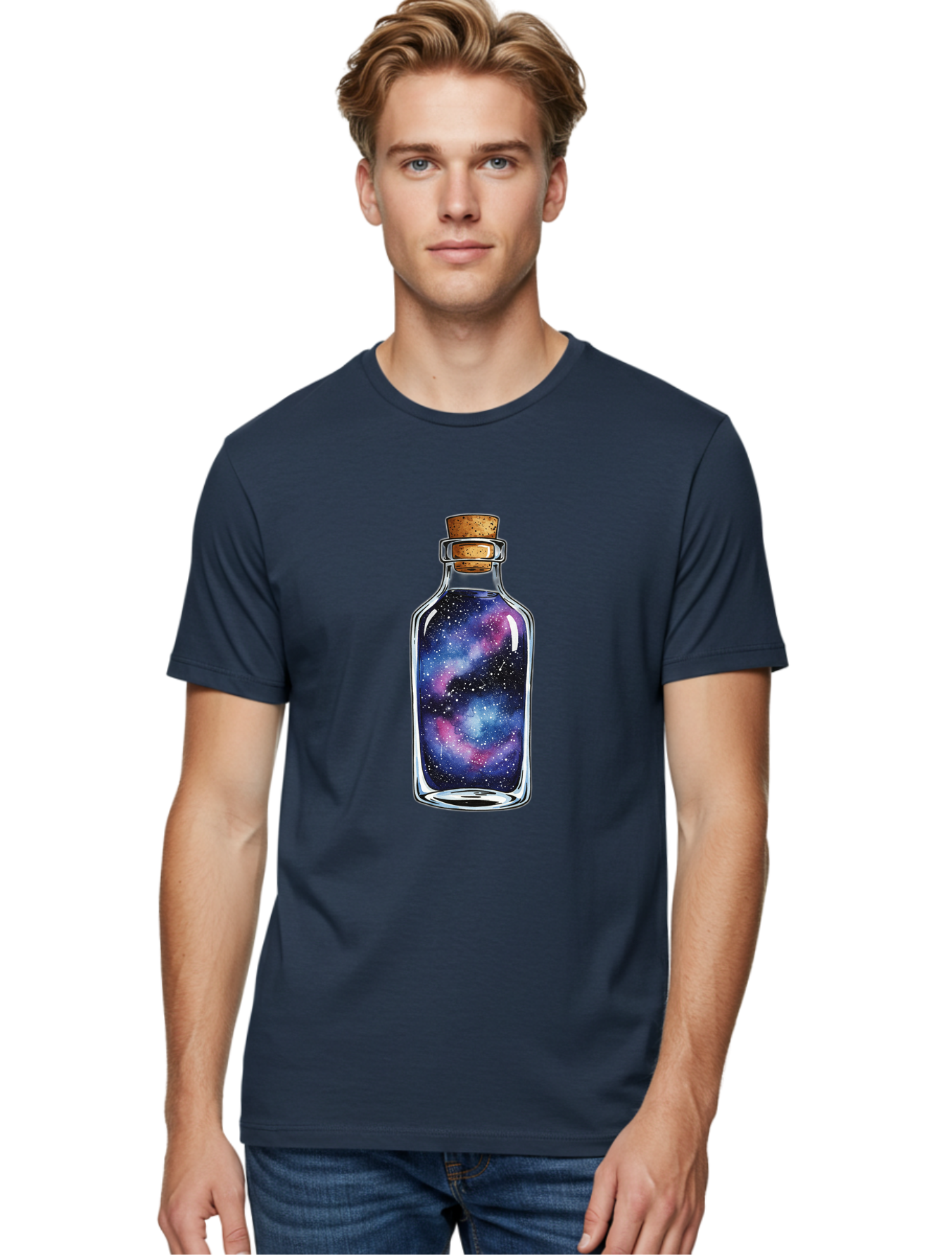 Galaxy-In-Bottle-4 Men'S Graphic Tee, 100% Cotton, Comfortable Casual Summer Wear, Machine Washable, Vintage Camera, Old Camera, Antique Camera, Black Camera, Classic Photography, Photography Equipment, Nostalgic Device, Film Camera, Baj042