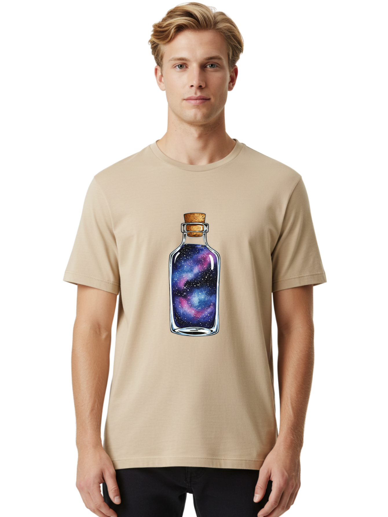 Galaxy-In-Bottle-4 Men'S Graphic Tee, 100% Cotton, Comfortable Casual Summer Wear, Machine Washable, Vintage Camera, Old Camera, Antique Camera, Black Camera, Classic Photography, Photography Equipment, Nostalgic Device, Film Camera, Baj042