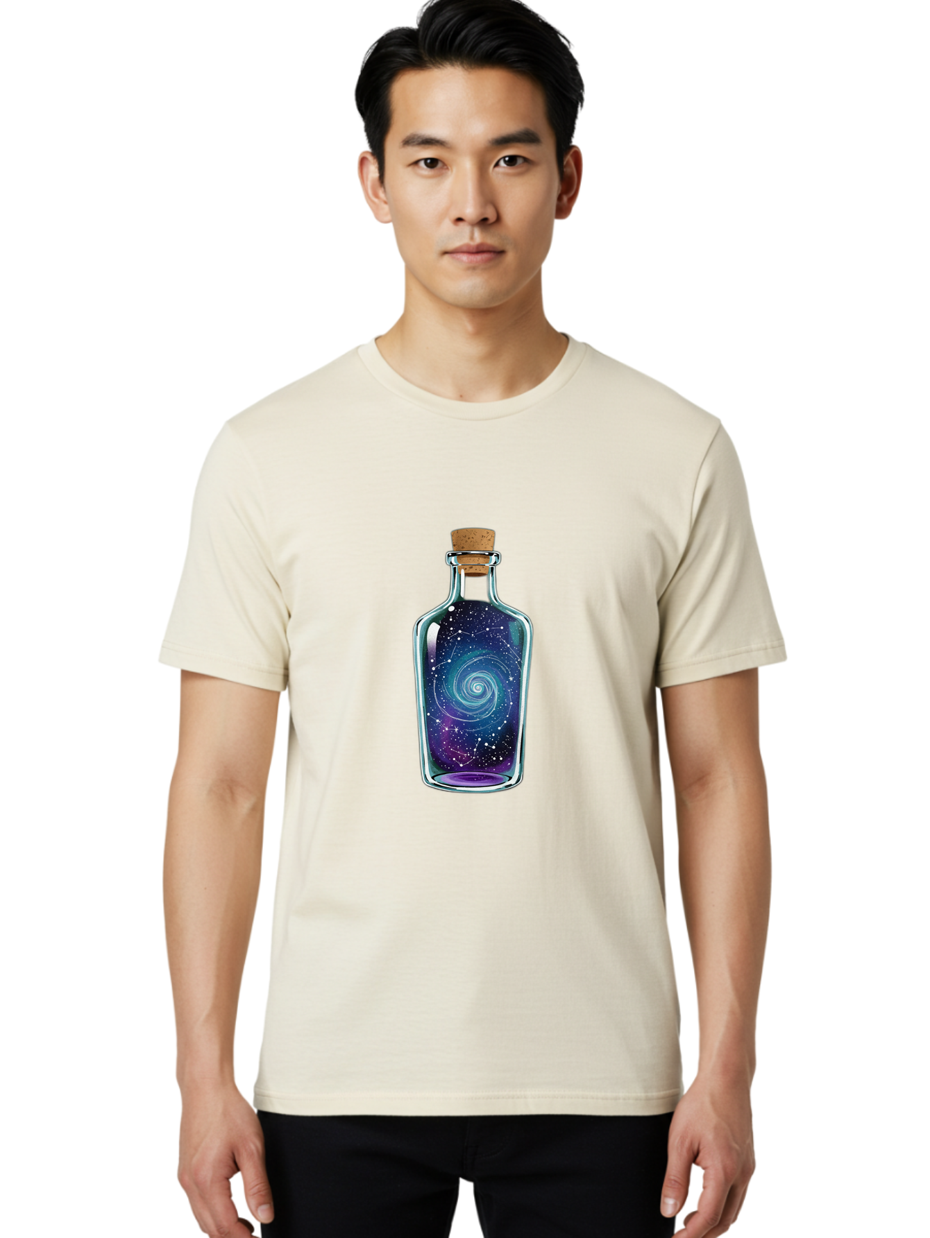 Galaxy-In-Bottle-5 Men'S Graphic Tee, 100% Cotton, Comfortable Casual Summer Wear, Machine Washable, Vintage Camera, Old Camera, Antique Camera, Black Camera, Classic Photography, Photography Equipment, Nostalgic Device, Film Camera, Baj043