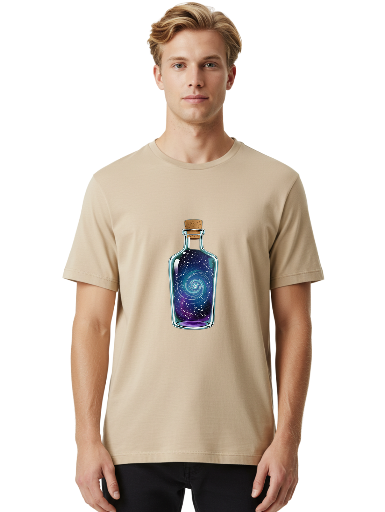 Galaxy-In-Bottle-5 Men'S Graphic Tee, 100% Cotton, Comfortable Casual Summer Wear, Machine Washable, Vintage Camera, Old Camera, Antique Camera, Black Camera, Classic Photography, Photography Equipment, Nostalgic Device, Film Camera, Baj043