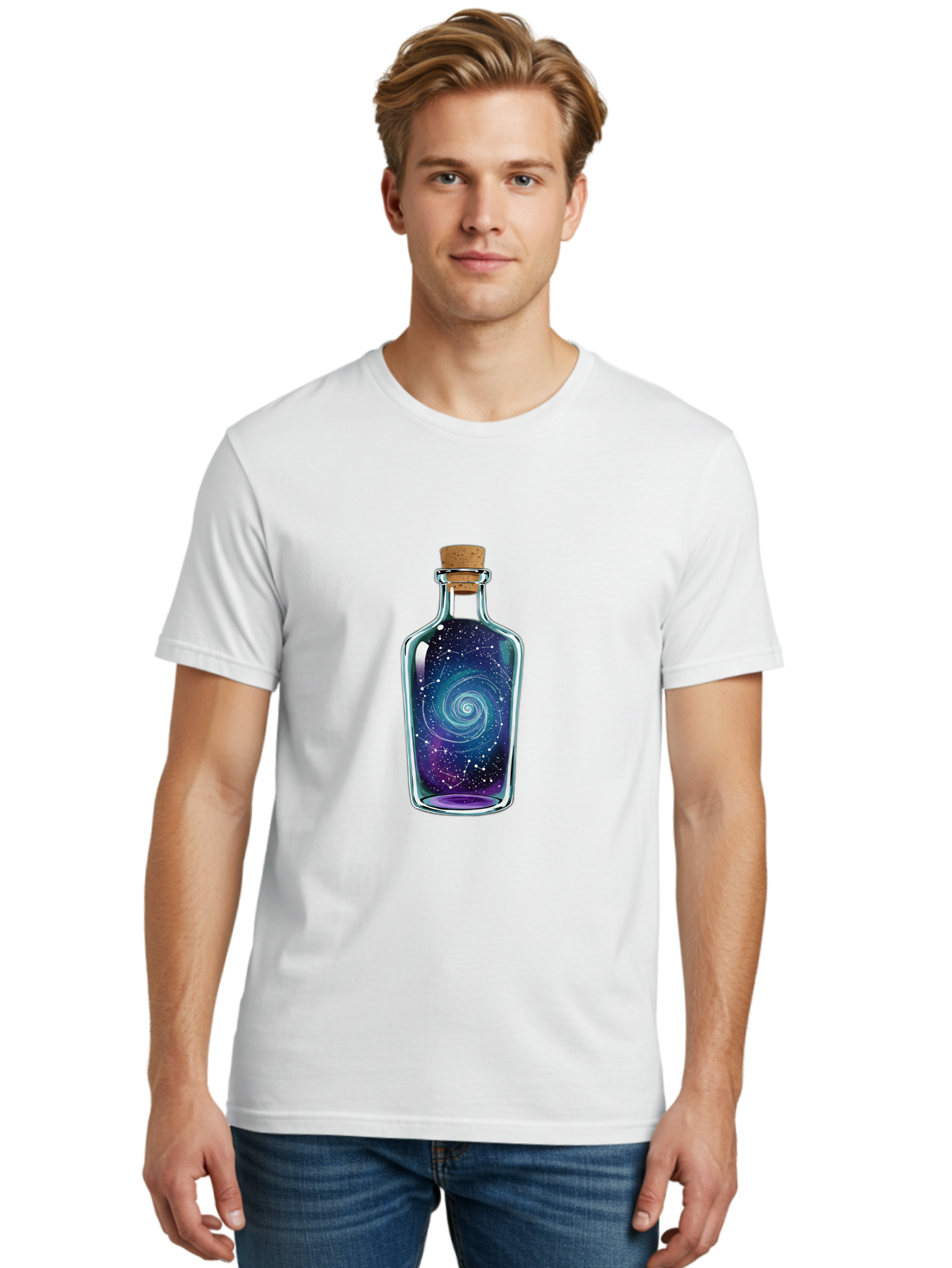 Galaxy-In-Bottle-5 Men'S Graphic Tee, 100% Cotton, Comfortable Casual Summer Wear, Machine Washable, Vintage Camera, Old Camera, Antique Camera, Black Camera, Classic Photography, Photography Equipment, Nostalgic Device, Film Camera, Baj043