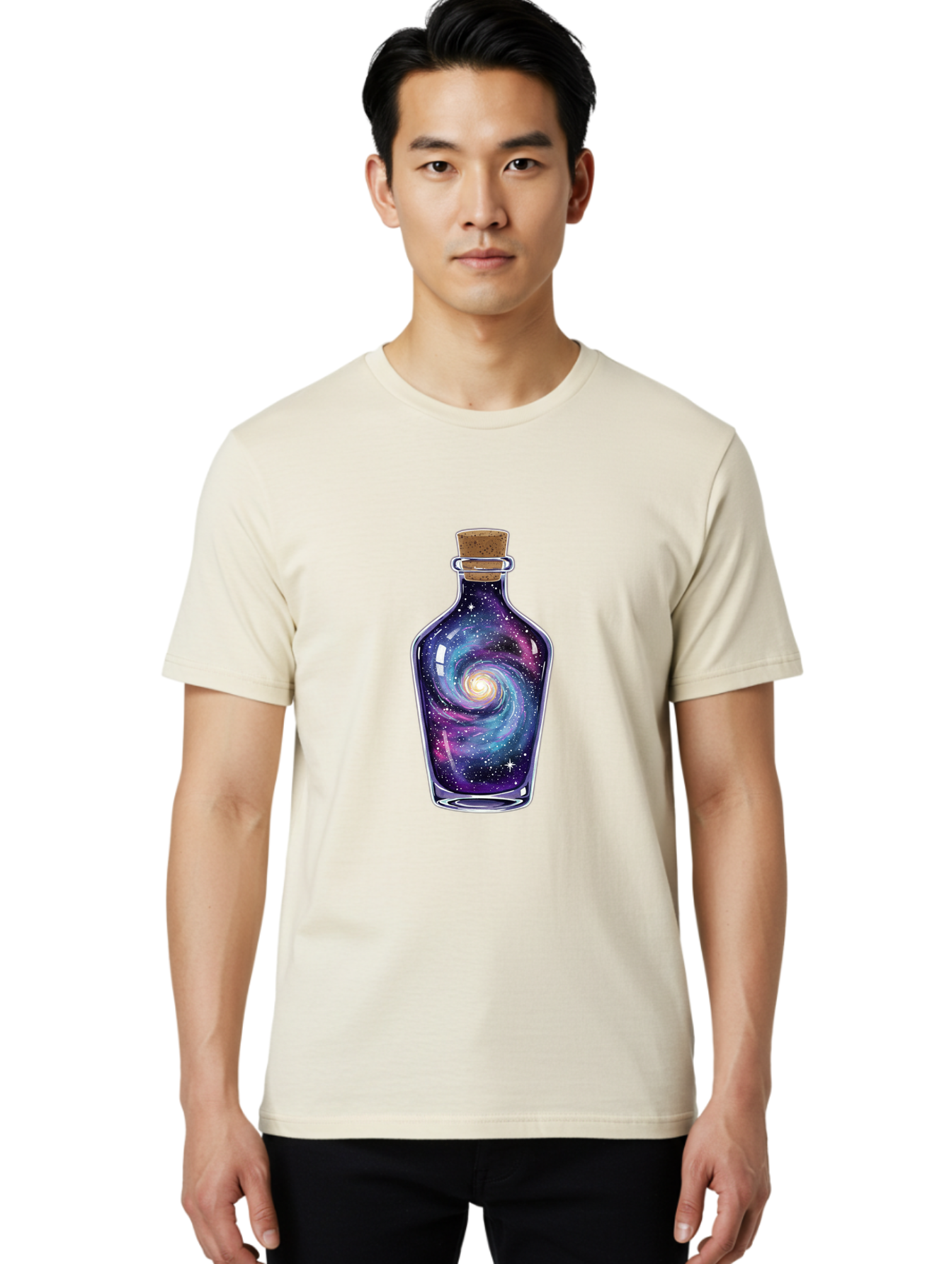 Galaxy-In-Bottle-6 Men'S Graphic Tee, 100% Cotton, Comfortable Casual Summer Wear, Machine Washable, Vintage Camera, Old Camera, Antique Camera, Black Camera, Classic Photography, Photography Equipment, Nostalgic Device, Film Camera, Baj044