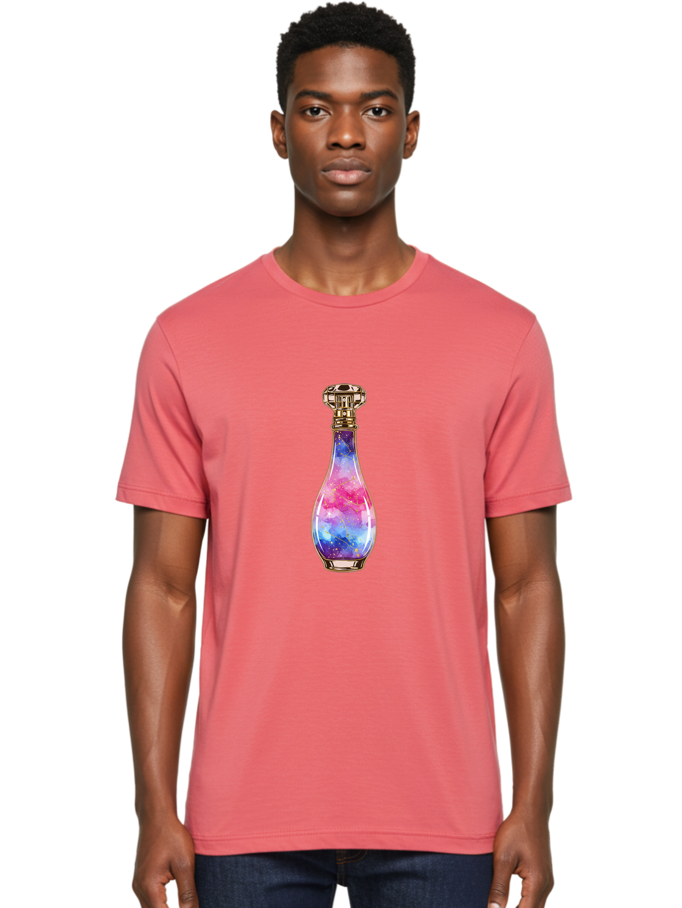 Galaxy-Perfume-Bottle-1 Men'S Graphic Tee, 100% Cotton, Comfortable Casual Summer Wear, Machine Washable, Vintage Camera, Old Camera, Antique Camera, Black Camera, Classic Photography, Photography Equipment, Nostalgic Device, Film Camera, Baj050