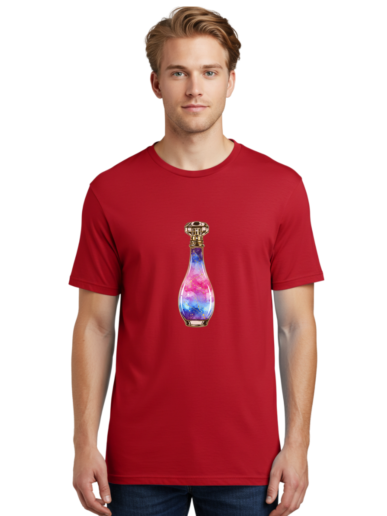 Galaxy-Perfume-Bottle-1 Men'S Graphic Tee, 100% Cotton, Comfortable Casual Summer Wear, Machine Washable, Vintage Camera, Old Camera, Antique Camera, Black Camera, Classic Photography, Photography Equipment, Nostalgic Device, Film Camera, Baj050