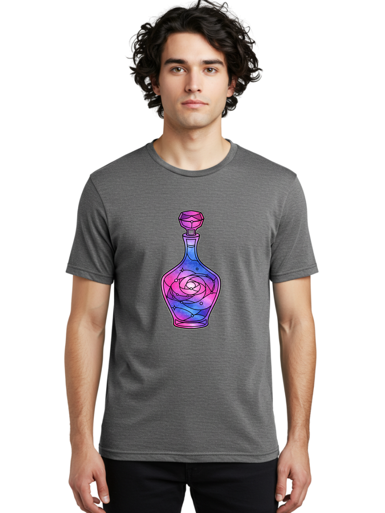 Galaxy-Perfume-Bottle-2 Men'S Graphic Tee, 100% Cotton, Comfortable Casual Summer Wear, Machine Washable, Vintage Camera, Old Camera, Antique Camera, Black Camera, Classic Photography, Photography Equipment, Nostalgic Device, Film Camera, Baj051