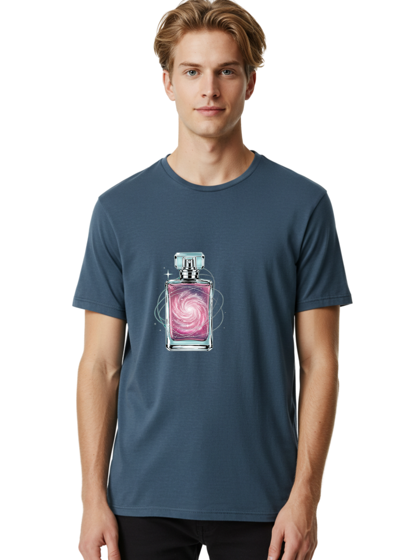 Galaxy-Perfume-Bottle-3 Men'S Graphic Tee, 100% Cotton, Comfortable Casual Summer Wear, Machine Washable, Vintage Camera, Old Camera, Antique Camera, Black Camera, Classic Photography, Photography Equipment, Nostalgic Device, Film Camera, Baj052