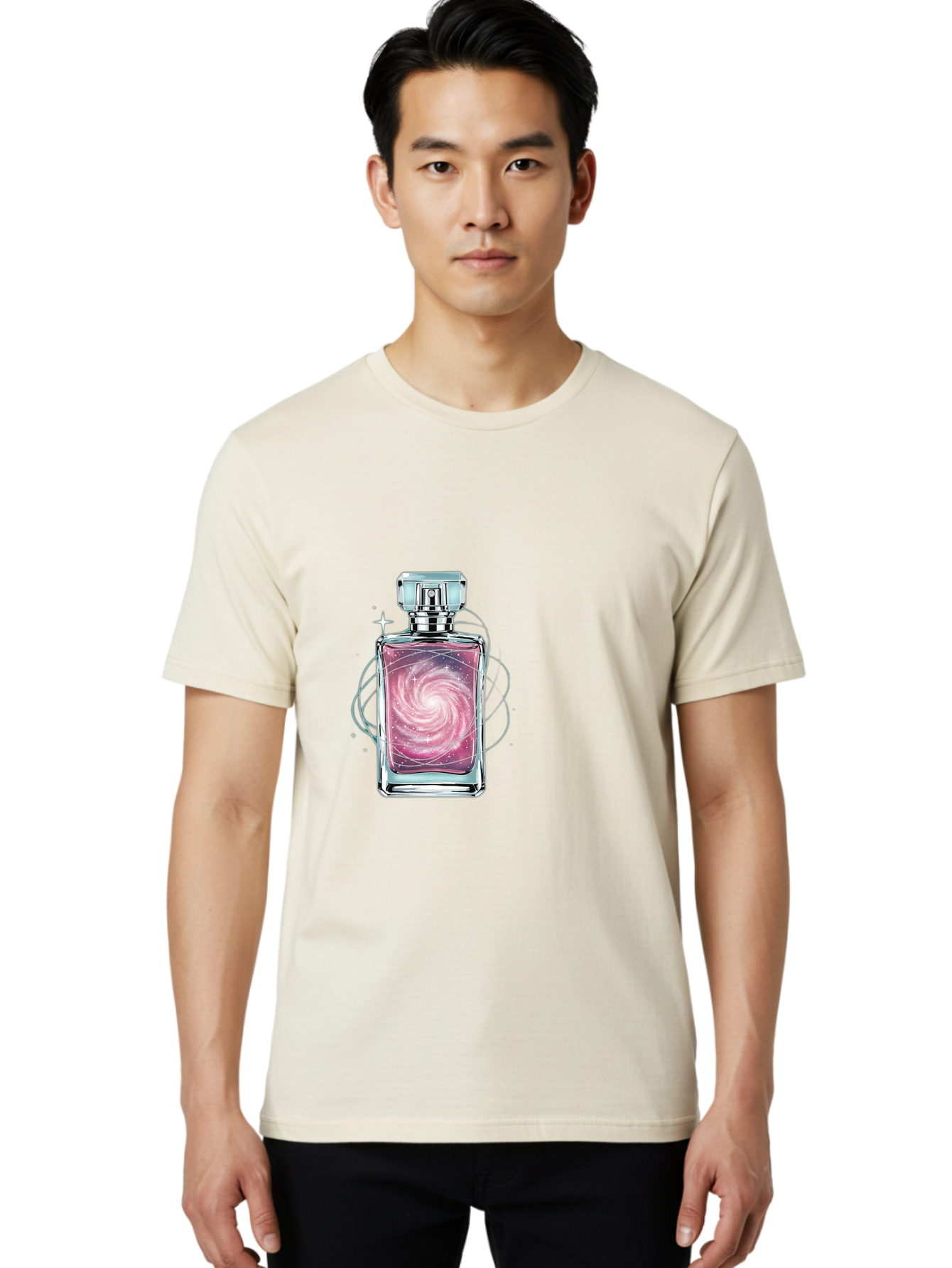 Galaxy-Perfume-Bottle-3 Men'S Graphic Tee, 100% Cotton, Comfortable Casual Summer Wear, Machine Washable, Vintage Camera, Old Camera, Antique Camera, Black Camera, Classic Photography, Photography Equipment, Nostalgic Device, Film Camera, Baj052