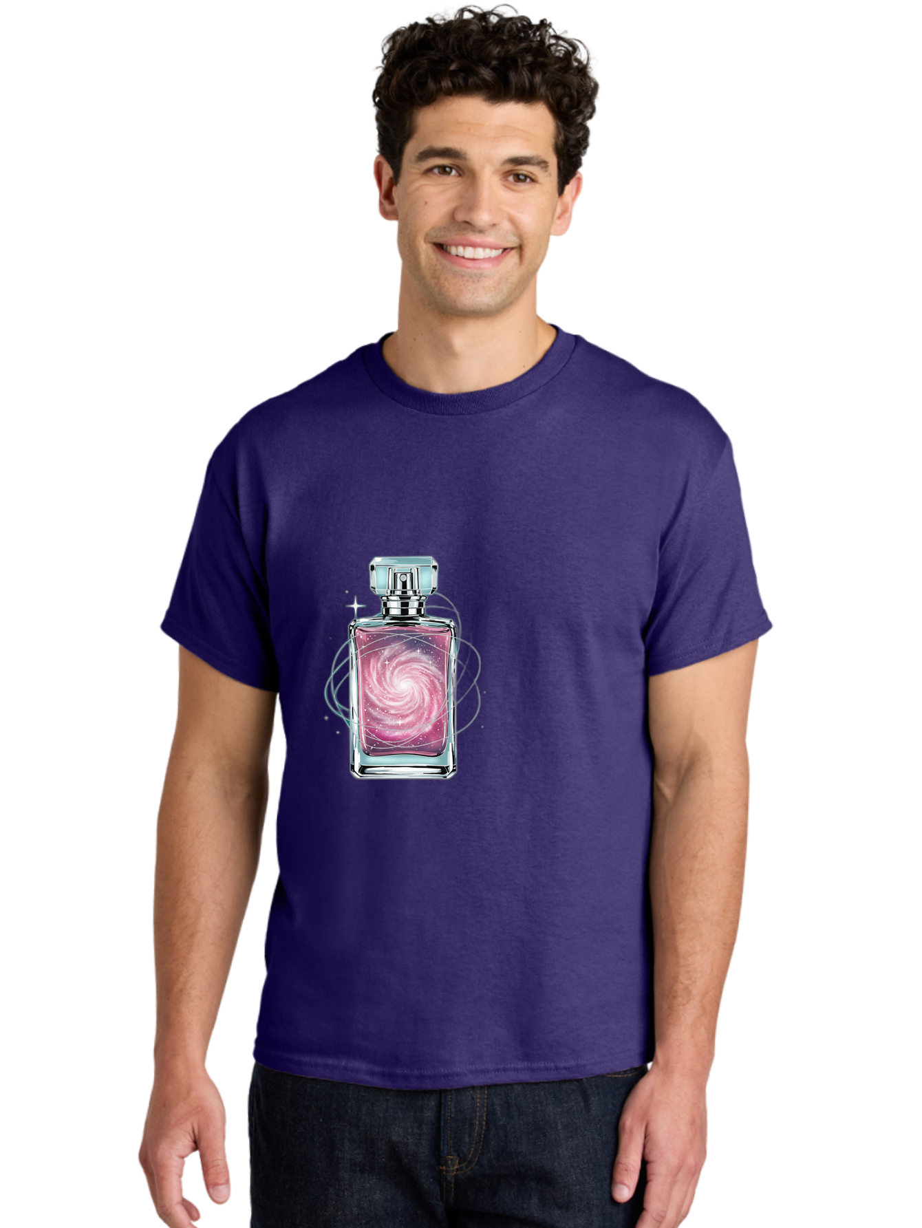 Galaxy-Perfume-Bottle-3 Men'S Graphic Tee, 100% Cotton, Comfortable Casual Summer Wear, Machine Washable, Vintage Camera, Old Camera, Antique Camera, Black Camera, Classic Photography, Photography Equipment, Nostalgic Device, Film Camera, Baj052