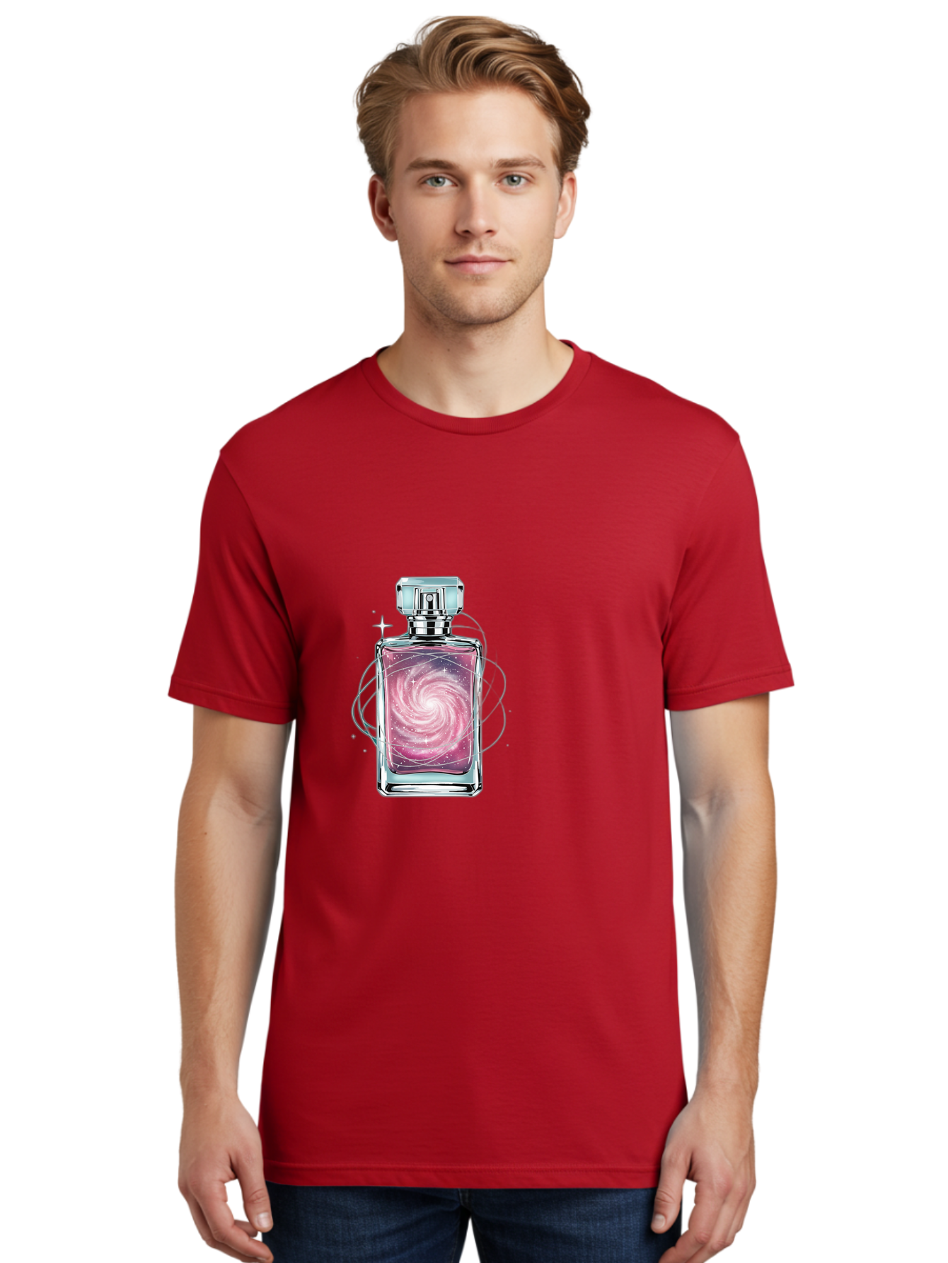 Galaxy-Perfume-Bottle-3 Men'S Graphic Tee, 100% Cotton, Comfortable Casual Summer Wear, Machine Washable, Vintage Camera, Old Camera, Antique Camera, Black Camera, Classic Photography, Photography Equipment, Nostalgic Device, Film Camera, Baj052