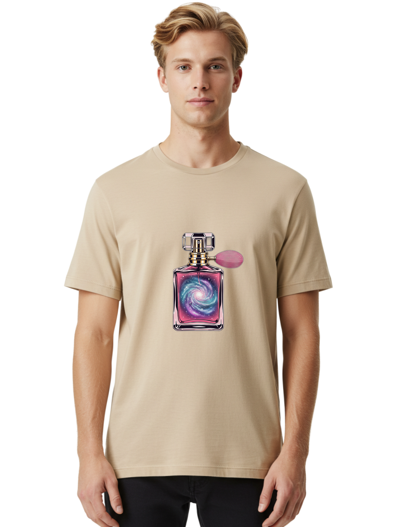 Galaxy-Perfume-Bottle Men'S Graphic Tee, 100% Cotton, Comfortable Casual Summer Wear, Machine Washable, Vintage Camera, Old Camera, Antique Camera, Black Camera, Classic Photography, Photography Equipment, Nostalgic Device, Film Camera, Baj053
