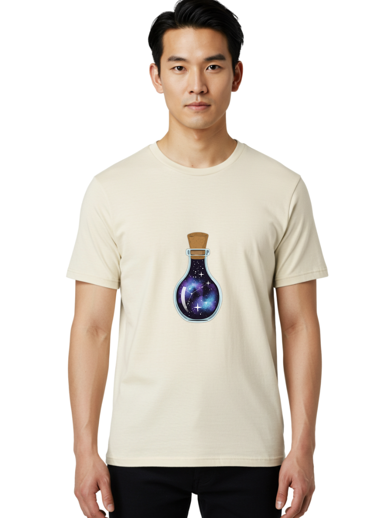 Galaxy-Potion-Bottle-1 Men'S Graphic Tee, 100% Cotton, Comfortable Casual Summer Wear, Machine Washable, Vintage Camera, Old Camera, Antique Camera, Black Camera, Classic Photography, Photography Equipment, Nostalgic Device, Film Camera, Baj058