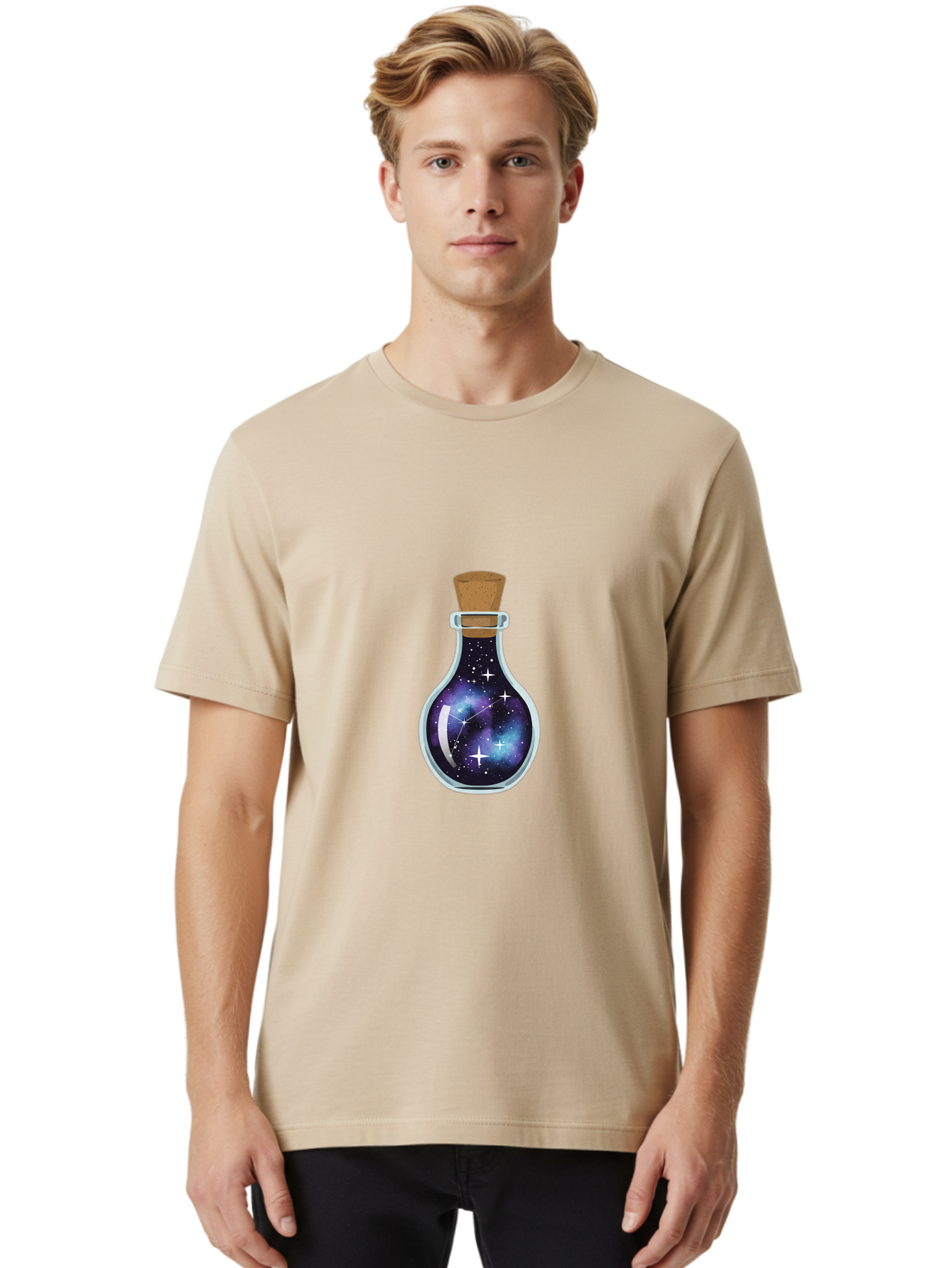 Galaxy-Potion-Bottle-1 Men'S Graphic Tee, 100% Cotton, Comfortable Casual Summer Wear, Machine Washable, Vintage Camera, Old Camera, Antique Camera, Black Camera, Classic Photography, Photography Equipment, Nostalgic Device, Film Camera, Baj058