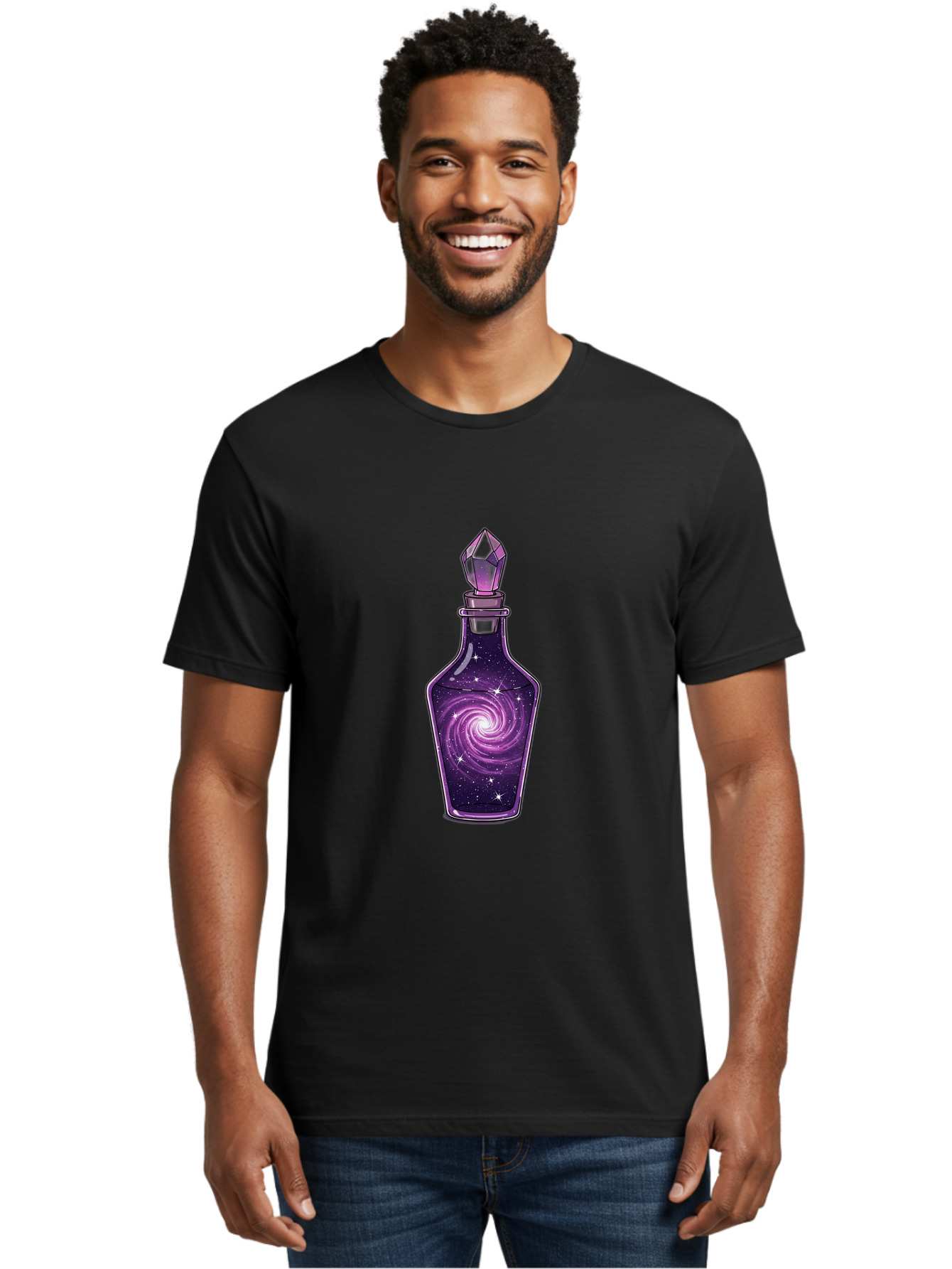 Galaxy-Potion-Bottle-2 Men'S Graphic Tee, 100% Cotton, Comfortable Casual Summer Wear, Machine Washable, Vintage Camera, Old Camera, Antique Camera, Black Camera, Classic Photography, Photography Equipment, Nostalgic Device, Film Camera, Baj059