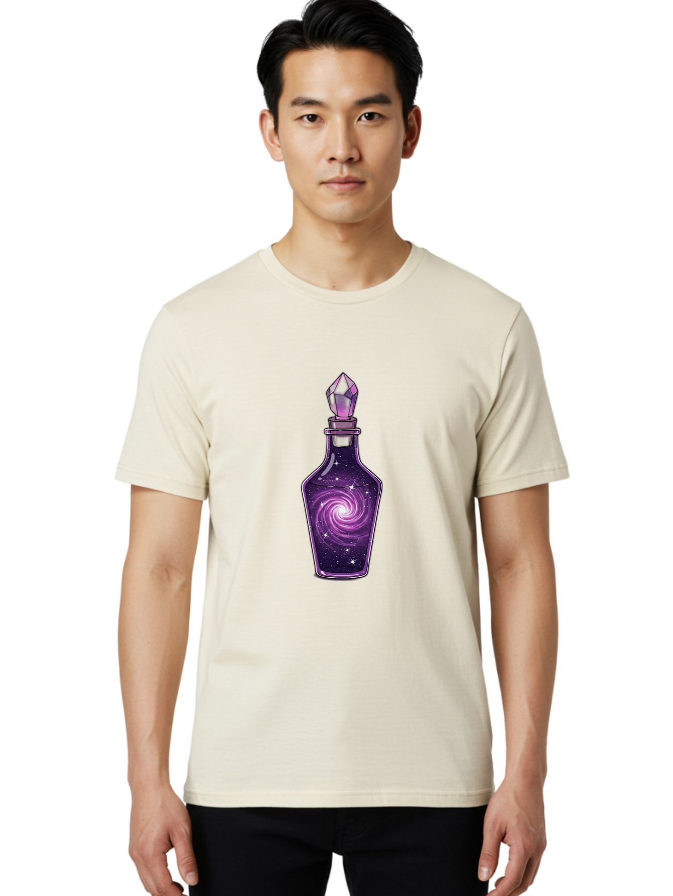 Galaxy-Potion-Bottle-2 Men'S Graphic Tee, 100% Cotton, Comfortable Casual Summer Wear, Machine Washable, Vintage Camera, Old Camera, Antique Camera, Black Camera, Classic Photography, Photography Equipment, Nostalgic Device, Film Camera, Baj059