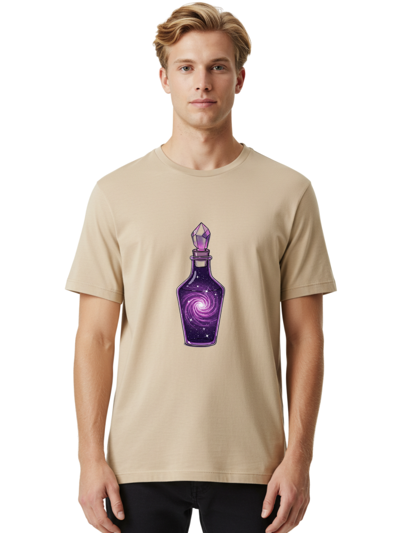 Galaxy-Potion-Bottle-2 Men'S Graphic Tee, 100% Cotton, Comfortable Casual Summer Wear, Machine Washable, Vintage Camera, Old Camera, Antique Camera, Black Camera, Classic Photography, Photography Equipment, Nostalgic Device, Film Camera, Baj059