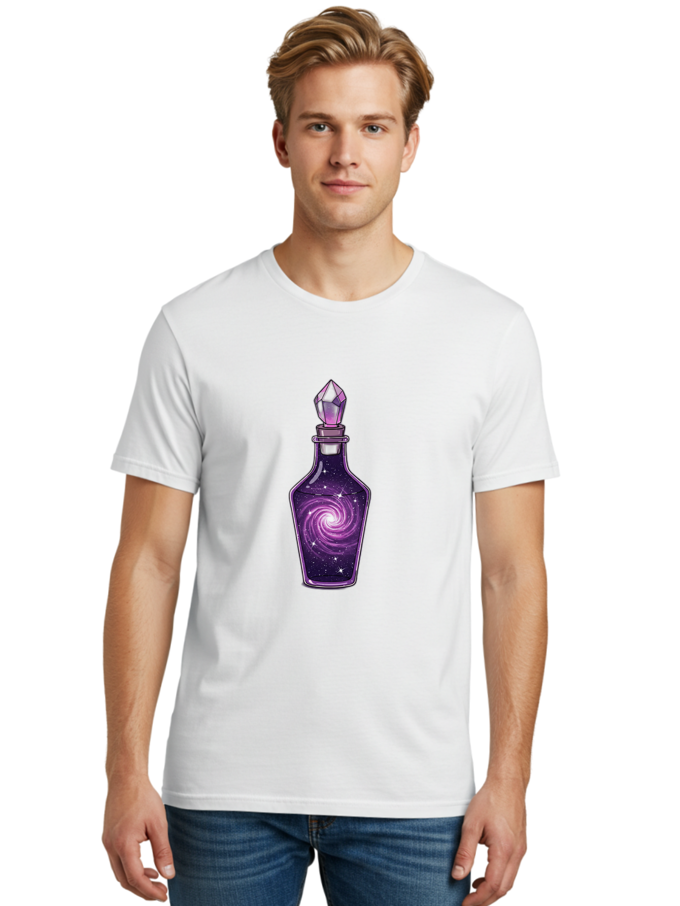 Galaxy-Potion-Bottle-2 Men'S Graphic Tee, 100% Cotton, Comfortable Casual Summer Wear, Machine Washable, Vintage Camera, Old Camera, Antique Camera, Black Camera, Classic Photography, Photography Equipment, Nostalgic Device, Film Camera, Baj059
