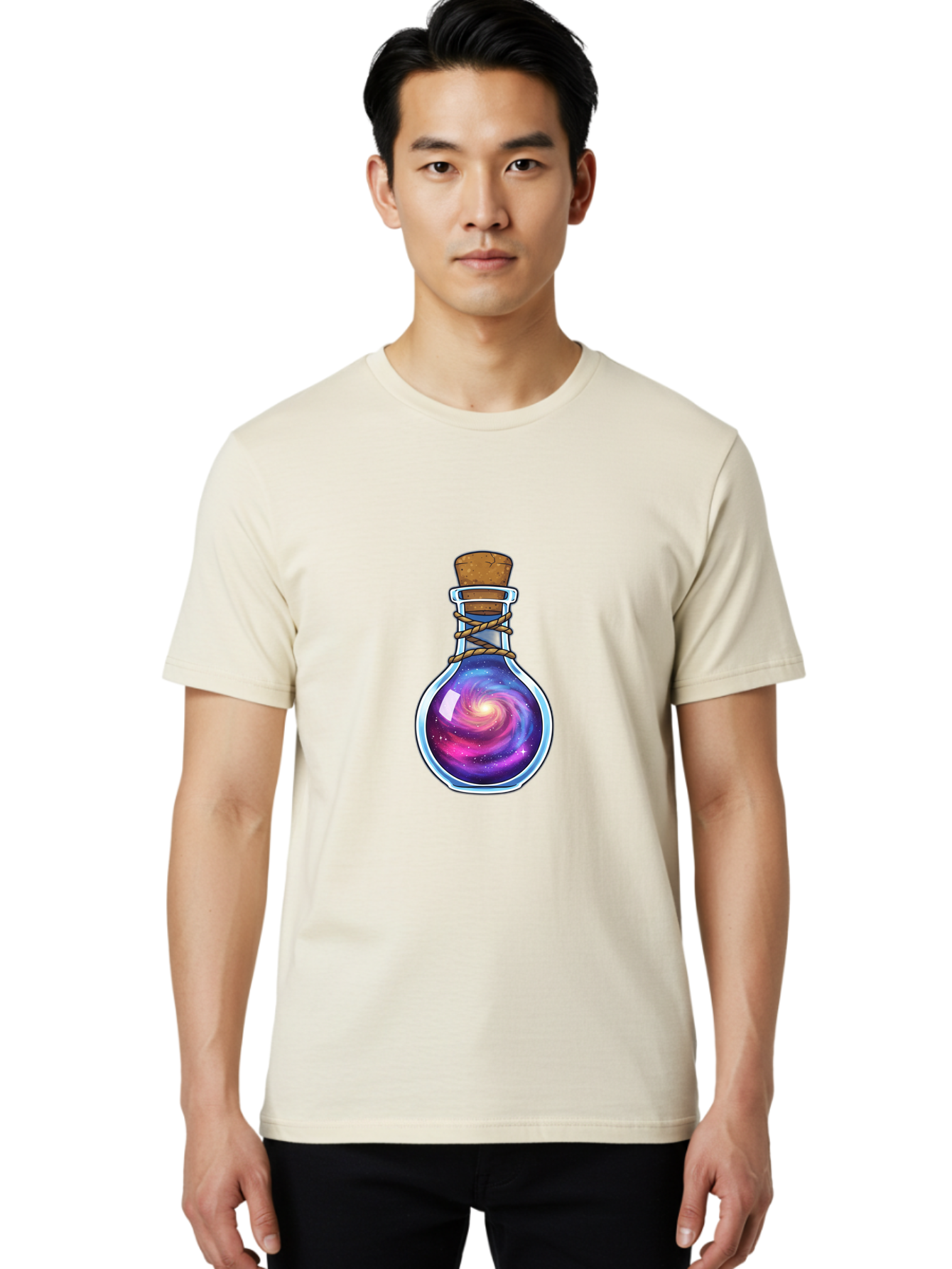Galaxy-Potion-Bottle-3 Men'S Graphic Tee, 100% Cotton, Comfortable Casual Summer Wear, Machine Washable, Vintage Camera, Old Camera, Antique Camera, Black Camera, Classic Photography, Photography Equipment, Nostalgic Device, Film Camera, Baj060