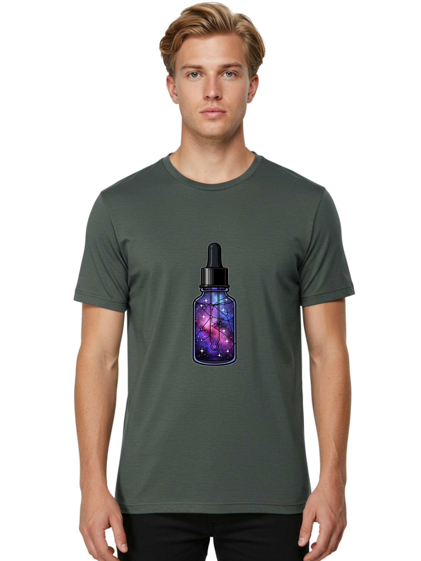 Galaxy-Serum-Bottle Men'S Graphic Tee, 100% Cotton, Comfortable Casual Summer Wear, Machine Washable, Vintage Camera, Old Camera, Antique Camera, Black Camera, Classic Photography, Photography Equipment, Nostalgic Device, Film Camera, Baj063