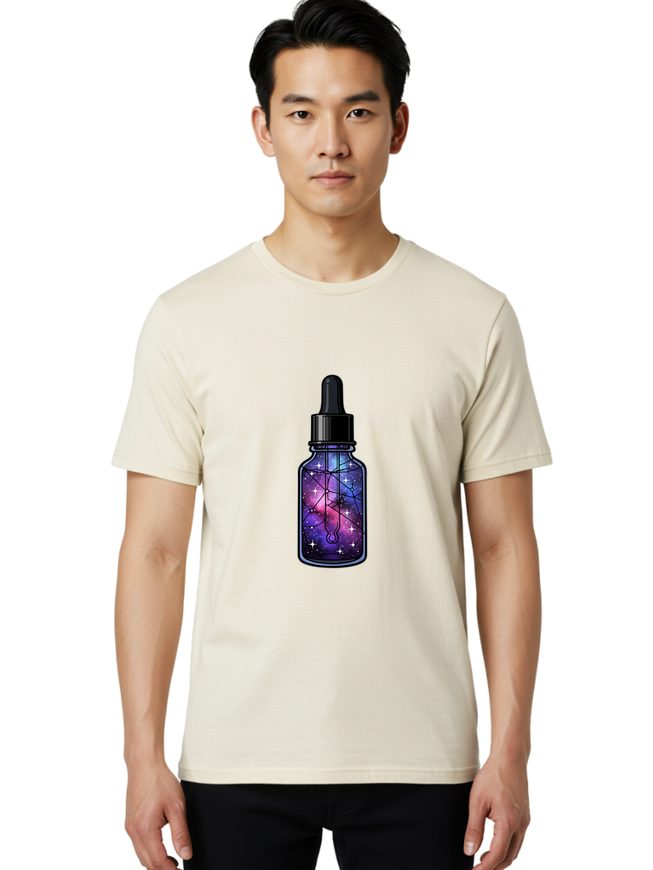 Galaxy-Serum-Bottle Men'S Graphic Tee, 100% Cotton, Comfortable Casual Summer Wear, Machine Washable, Vintage Camera, Old Camera, Antique Camera, Black Camera, Classic Photography, Photography Equipment, Nostalgic Device, Film Camera, Baj063
