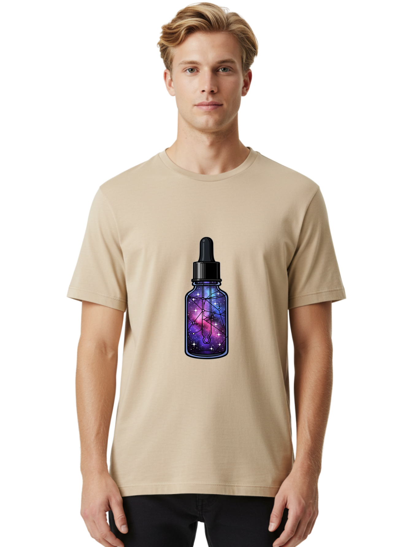 Galaxy-Serum-Bottle Men'S Graphic Tee, 100% Cotton, Comfortable Casual Summer Wear, Machine Washable, Vintage Camera, Old Camera, Antique Camera, Black Camera, Classic Photography, Photography Equipment, Nostalgic Device, Film Camera, Baj063