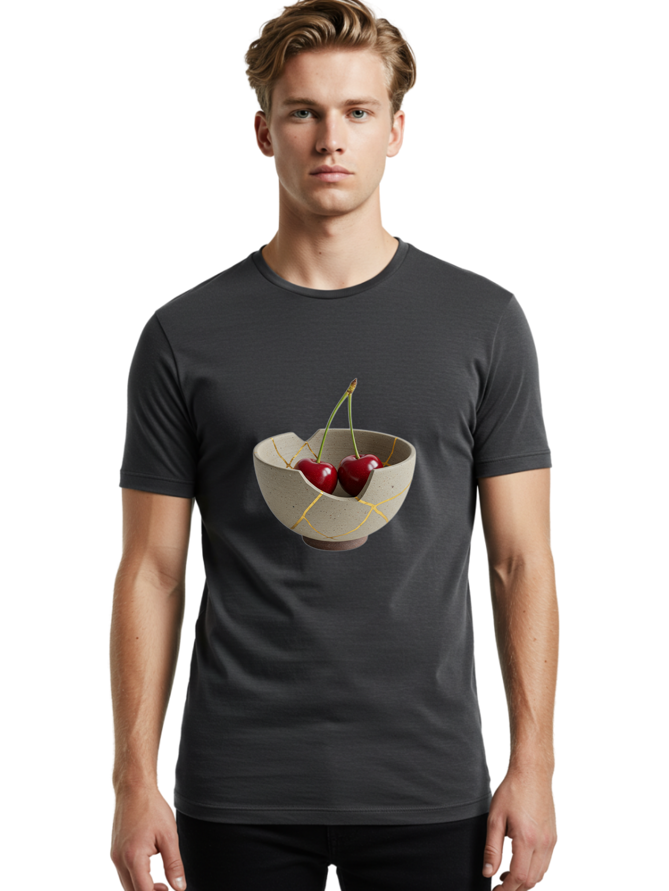 Kintsugi-Bowl-Cherries Men'S Graphic Tee, 100% Cotton, Comfortable Casual Summer Wear, Machine Washable, Vintage Camera, Old Camera, Antique Camera, Black Camera, Classic Photography, Photography Equipment, Nostalgic Device, Film Camera, Baj082