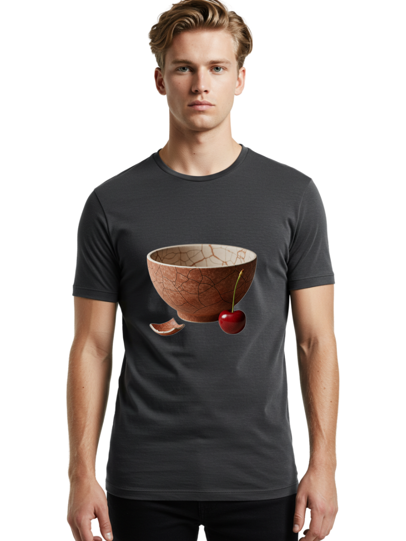 Kintsugi-Bowl-With-Cherry Men'S Graphic Tee, 100% Cotton, Comfortable Casual Summer Wear, Machine Washable, Vintage Camera, Old Camera, Antique Camera, Black Camera, Classic Photography, Photography Equipment, Nostalgic Device, Film Camera, Baj084