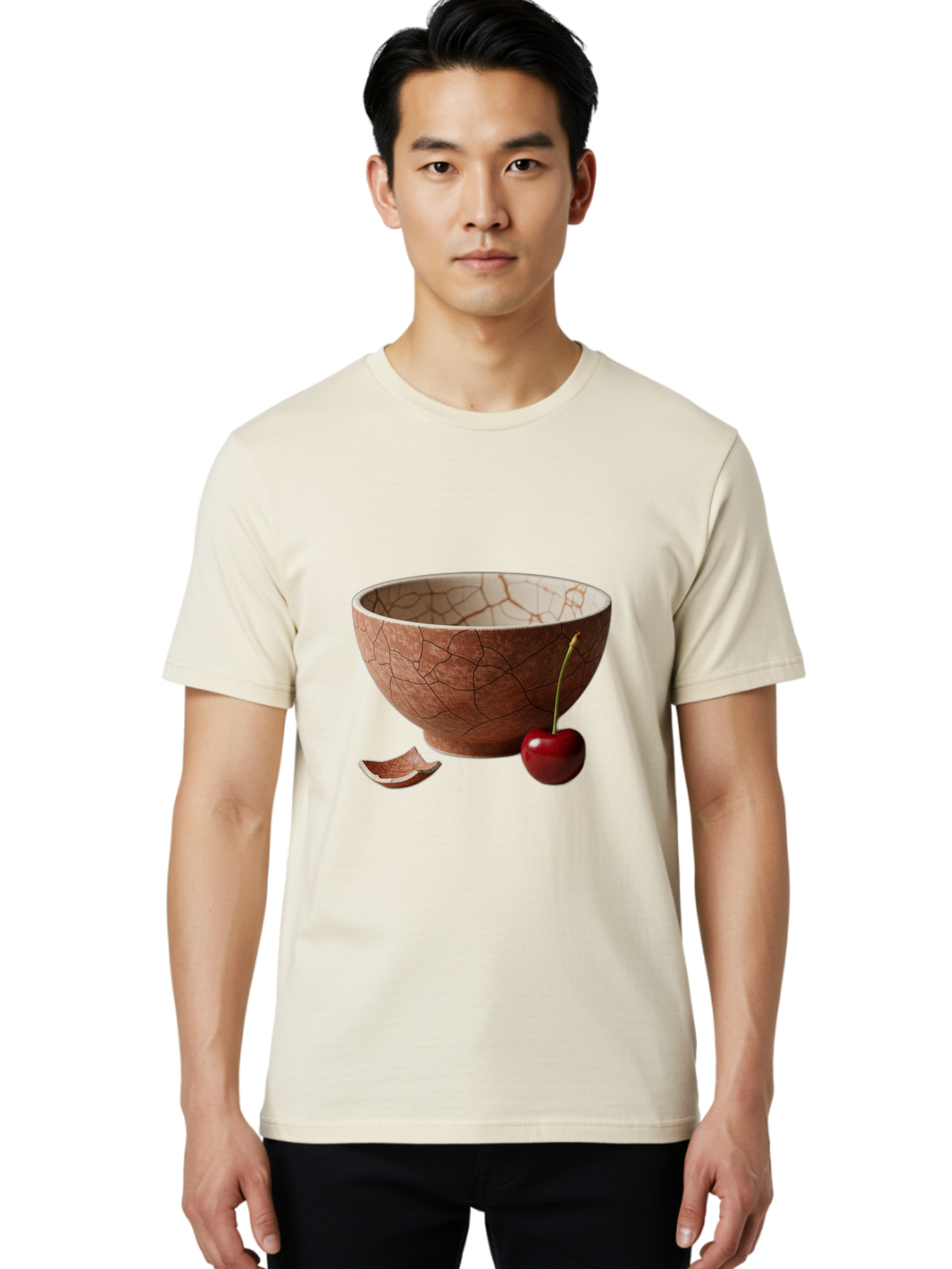 Kintsugi-Bowl-With-Cherry Men'S Graphic Tee, 100% Cotton, Comfortable Casual Summer Wear, Machine Washable, Vintage Camera, Old Camera, Antique Camera, Black Camera, Classic Photography, Photography Equipment, Nostalgic Device, Film Camera, Baj084