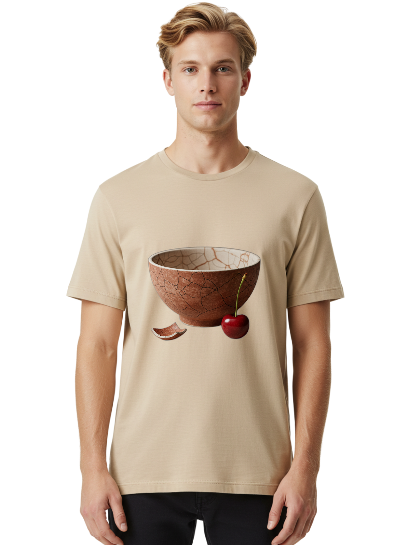 Kintsugi-Bowl-With-Cherry Men'S Graphic Tee, 100% Cotton, Comfortable Casual Summer Wear, Machine Washable, Vintage Camera, Old Camera, Antique Camera, Black Camera, Classic Photography, Photography Equipment, Nostalgic Device, Film Camera, Baj084