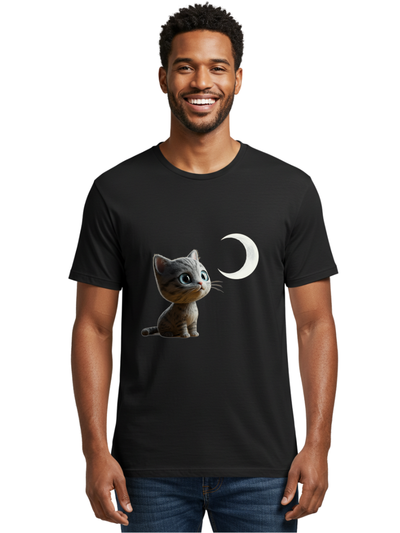Kitten-And-Crescent-Moon Men'S Graphic Tee, 100% Cotton, Comfortable Casual Summer Wear, Machine Washable, Vintage Camera, Old Camera, Antique Camera, Black Camera, Classic Photography, Photography Equipment, Nostalgic Device, Film Camera, Baj085