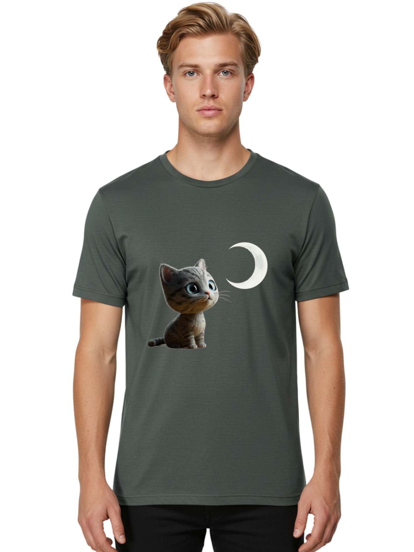 Kitten-And-Crescent-Moon Men'S Graphic Tee, 100% Cotton, Comfortable Casual Summer Wear, Machine Washable, Vintage Camera, Old Camera, Antique Camera, Black Camera, Classic Photography, Photography Equipment, Nostalgic Device, Film Camera, Baj085